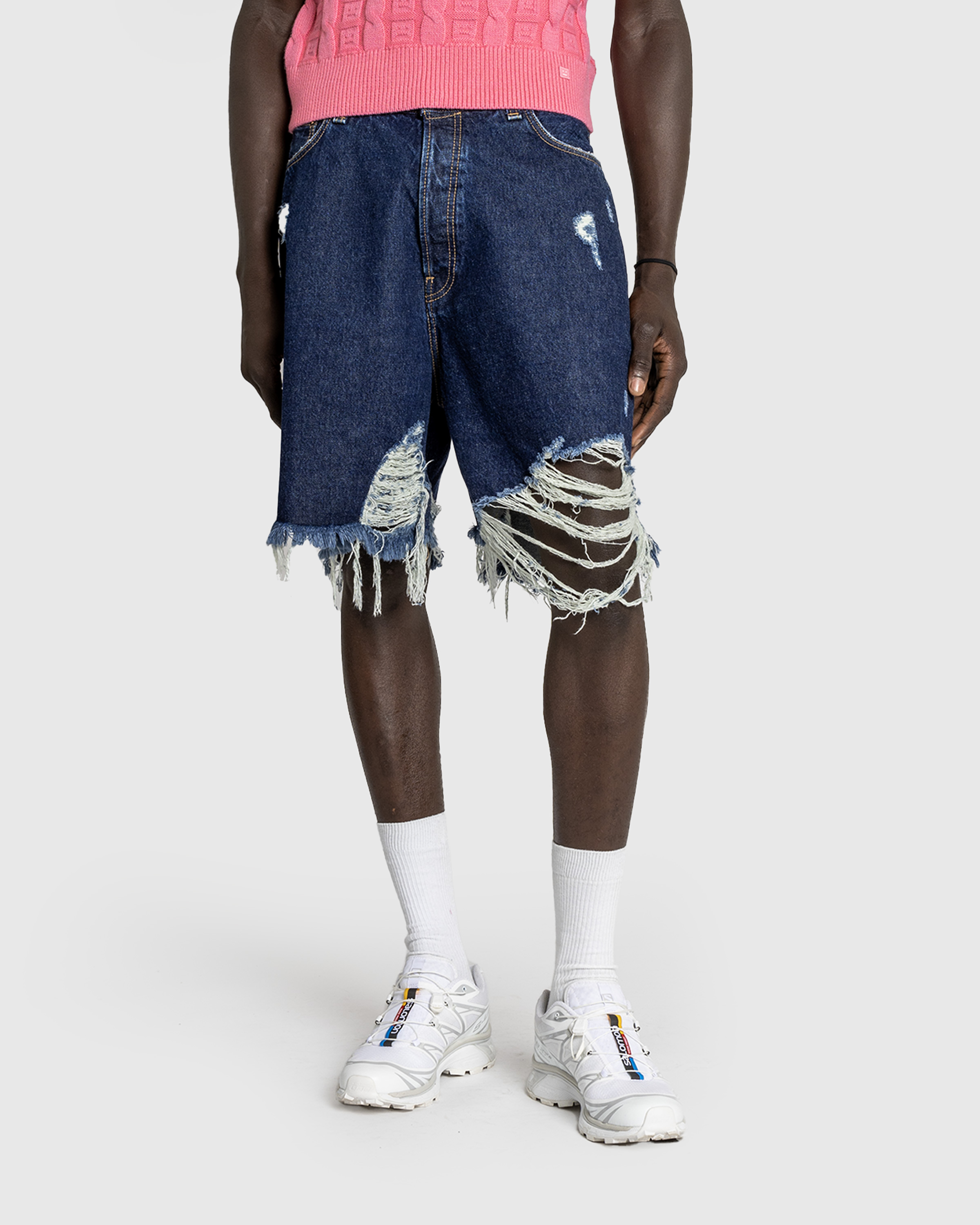 Acne Studios – Distressed Denim Shorts Mid Blue - Cargo Shorts - Blue - Image 2