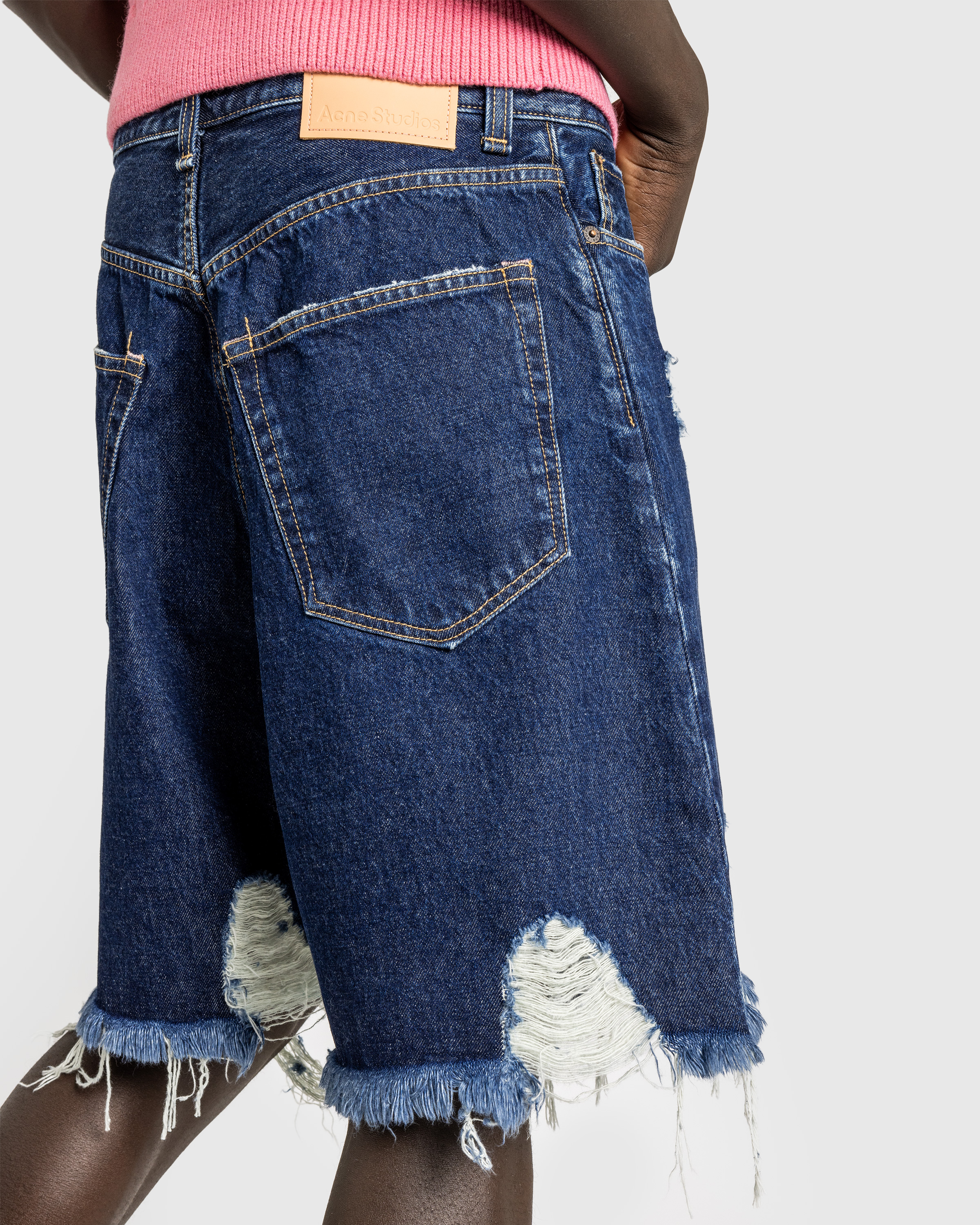 Acne Studios – Distressed Denim Shorts Mid Blue - Cargo Shorts - Blue - Image 5