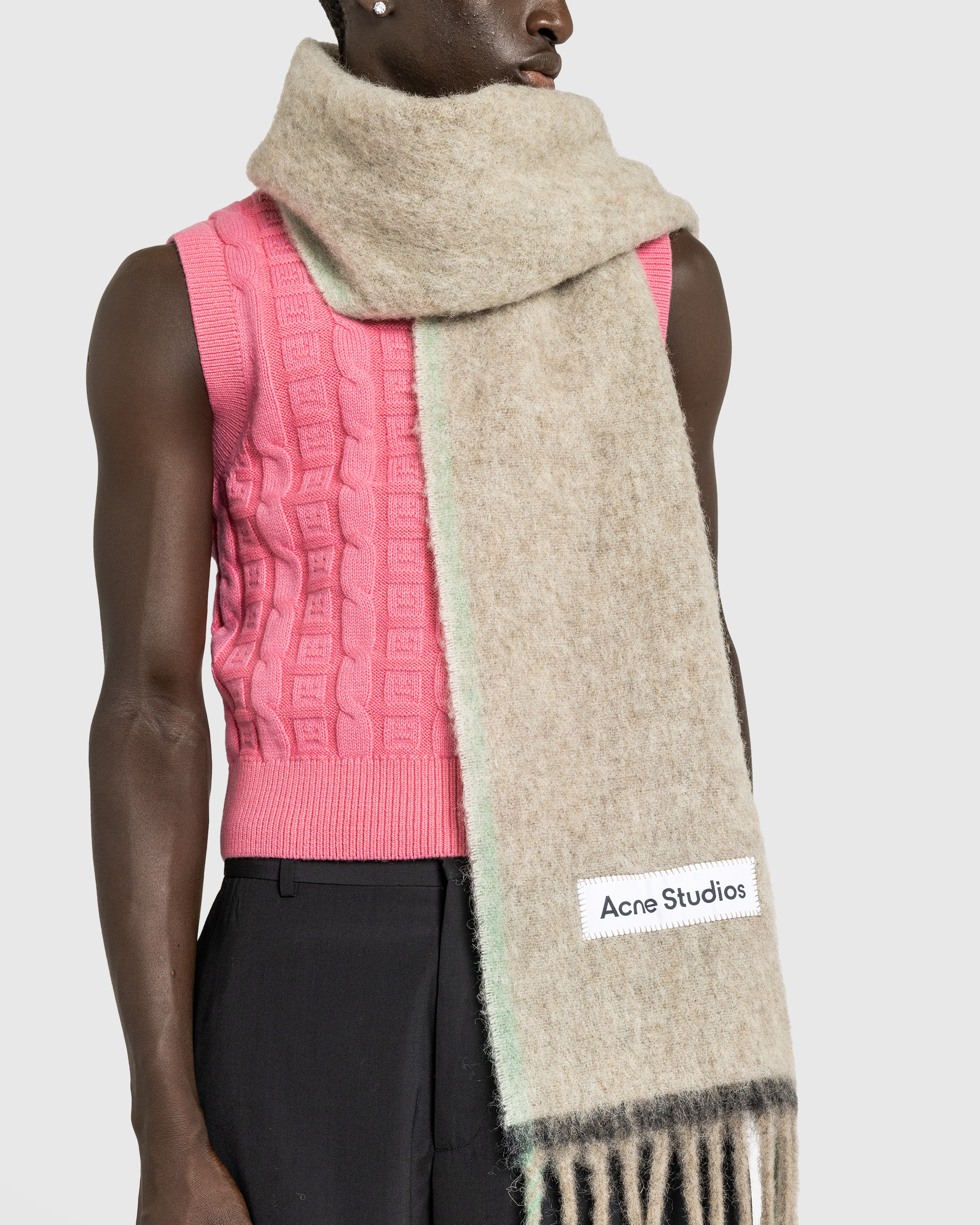 Acne Studios – Wool Mohair Scarf Beige/Grey - Knits - Beige - Image 2