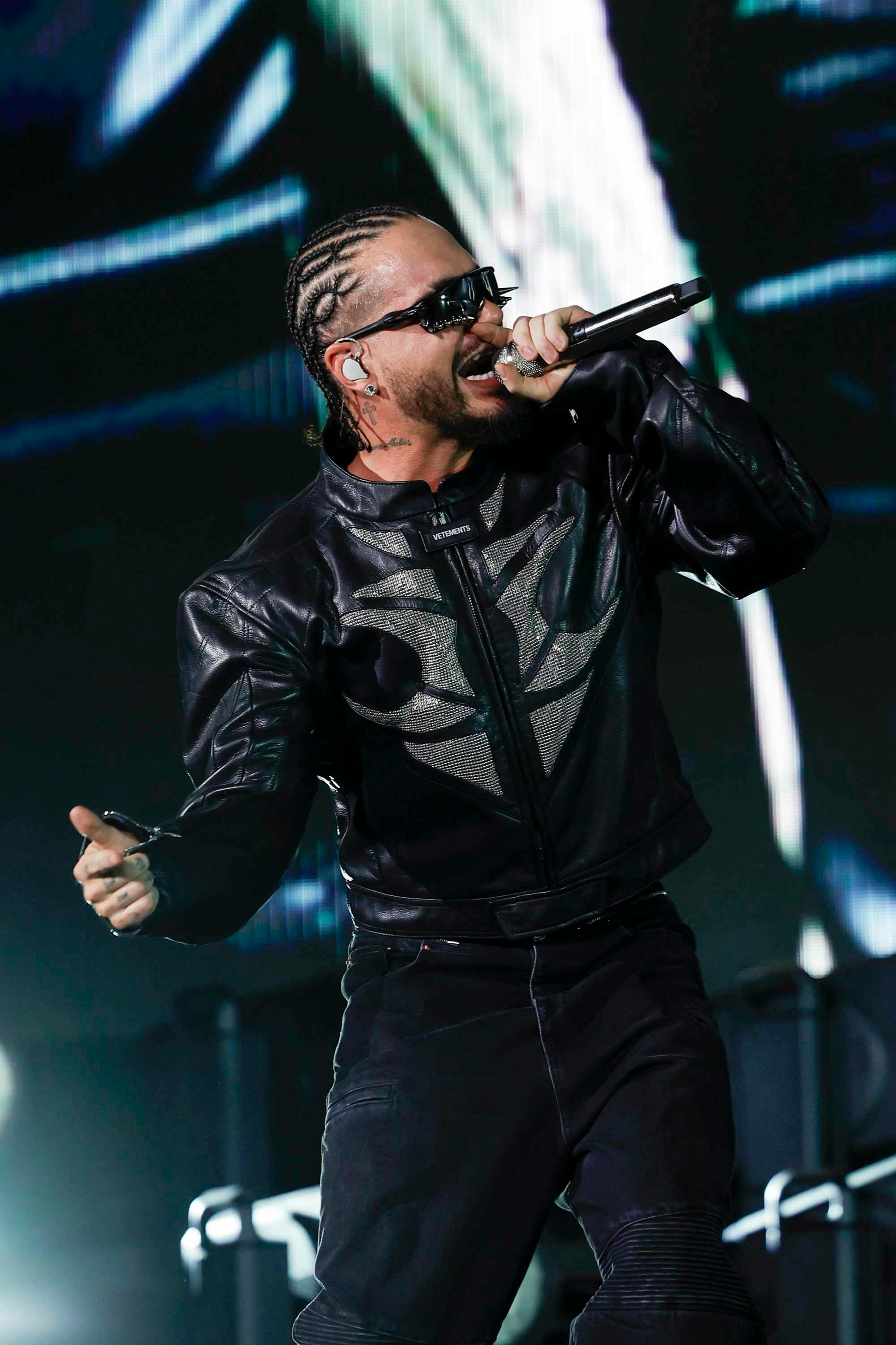 J Balvin wears custom Vetements on-stage during his 2024 tour