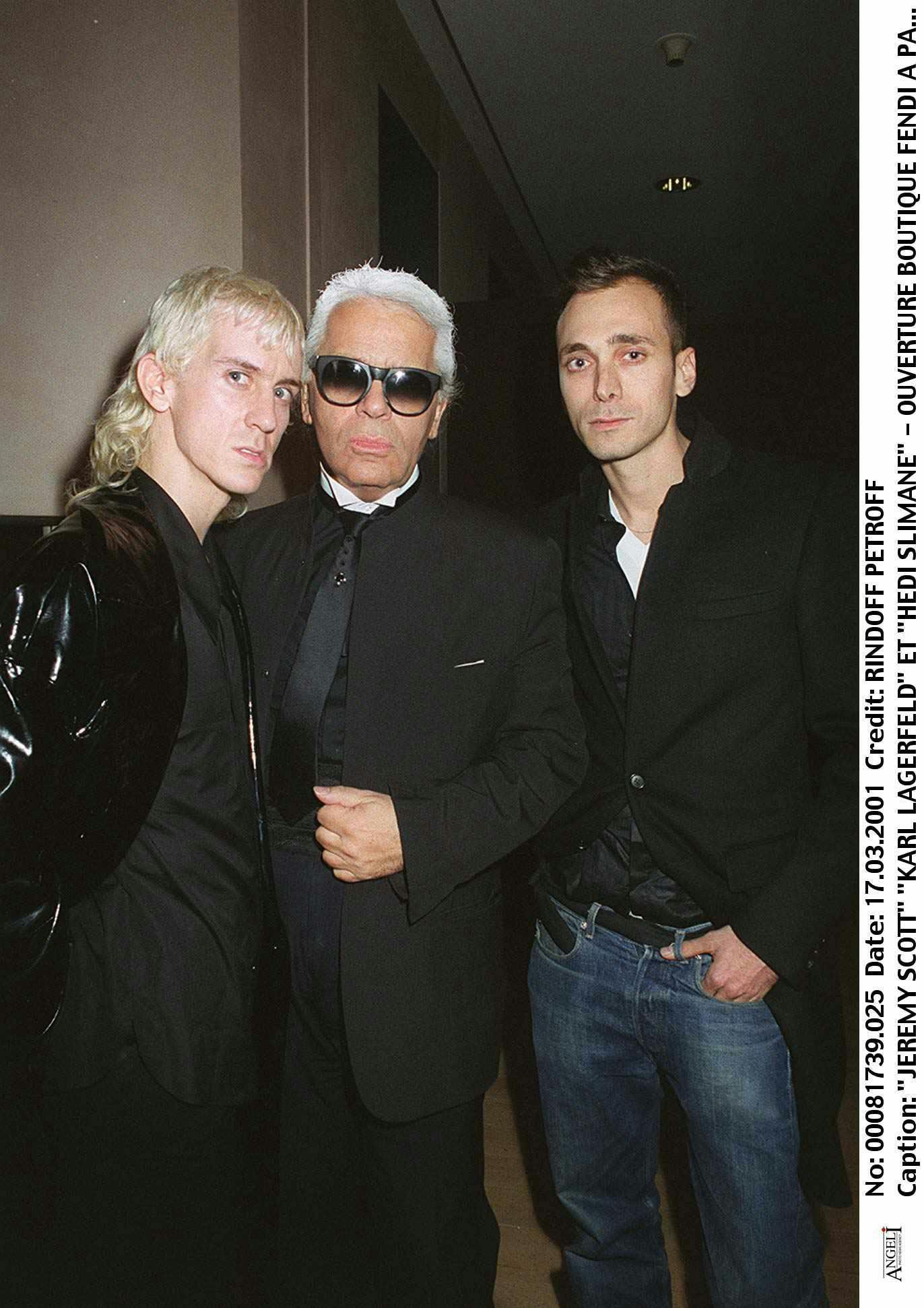 Jeremy Scott & Karl Lagerfeld pose with Hedi Slimane