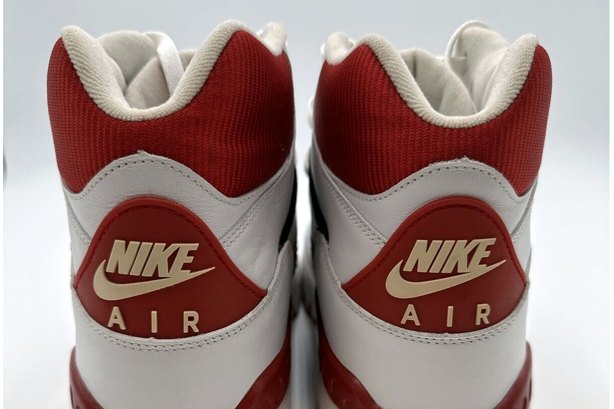 Close-up of red Nike Air Force 3 sneakers