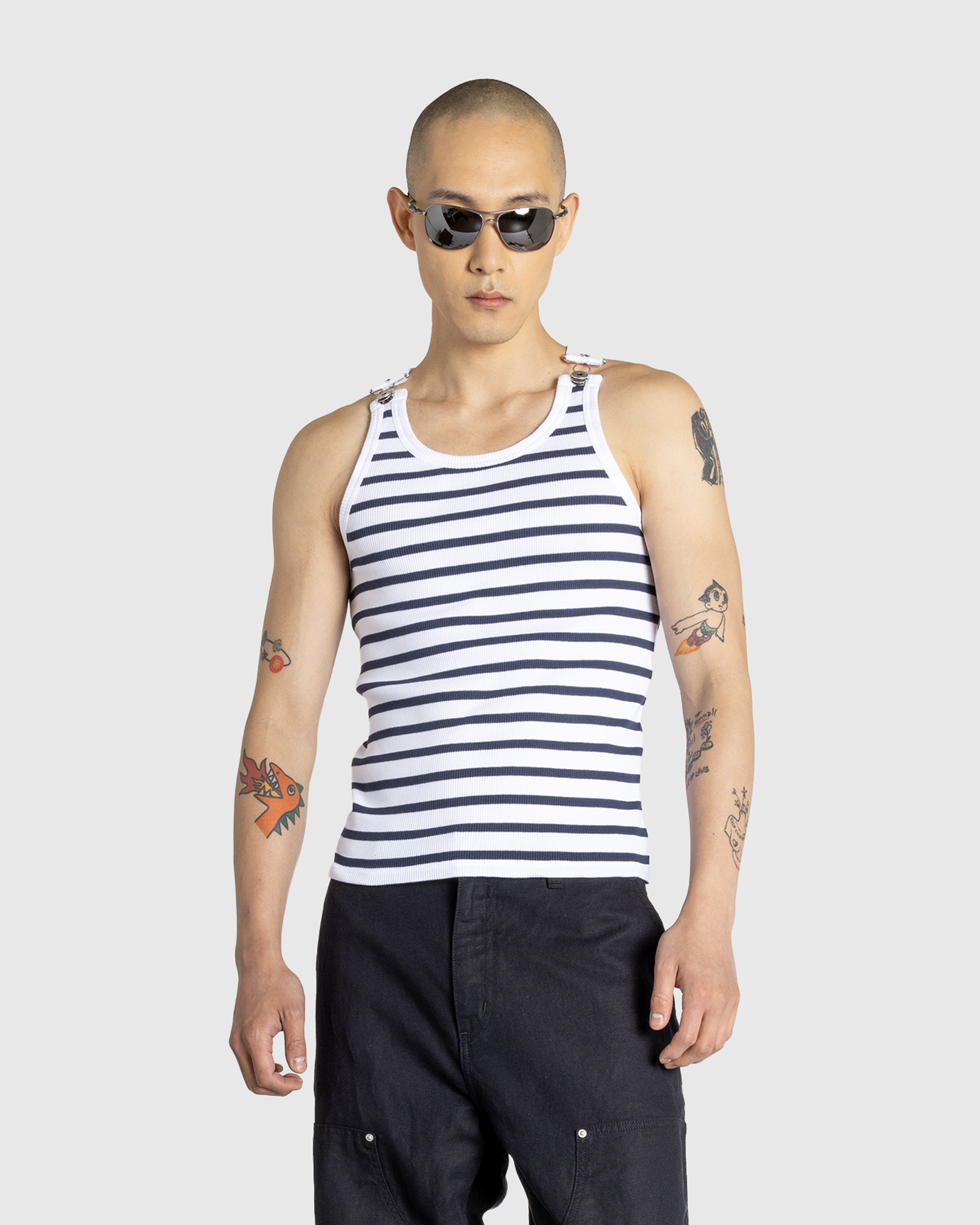 Jean Paul Gaultier – Ribbed Mariniere Tank Top White/Navy - Tank Tops - White - Image 2