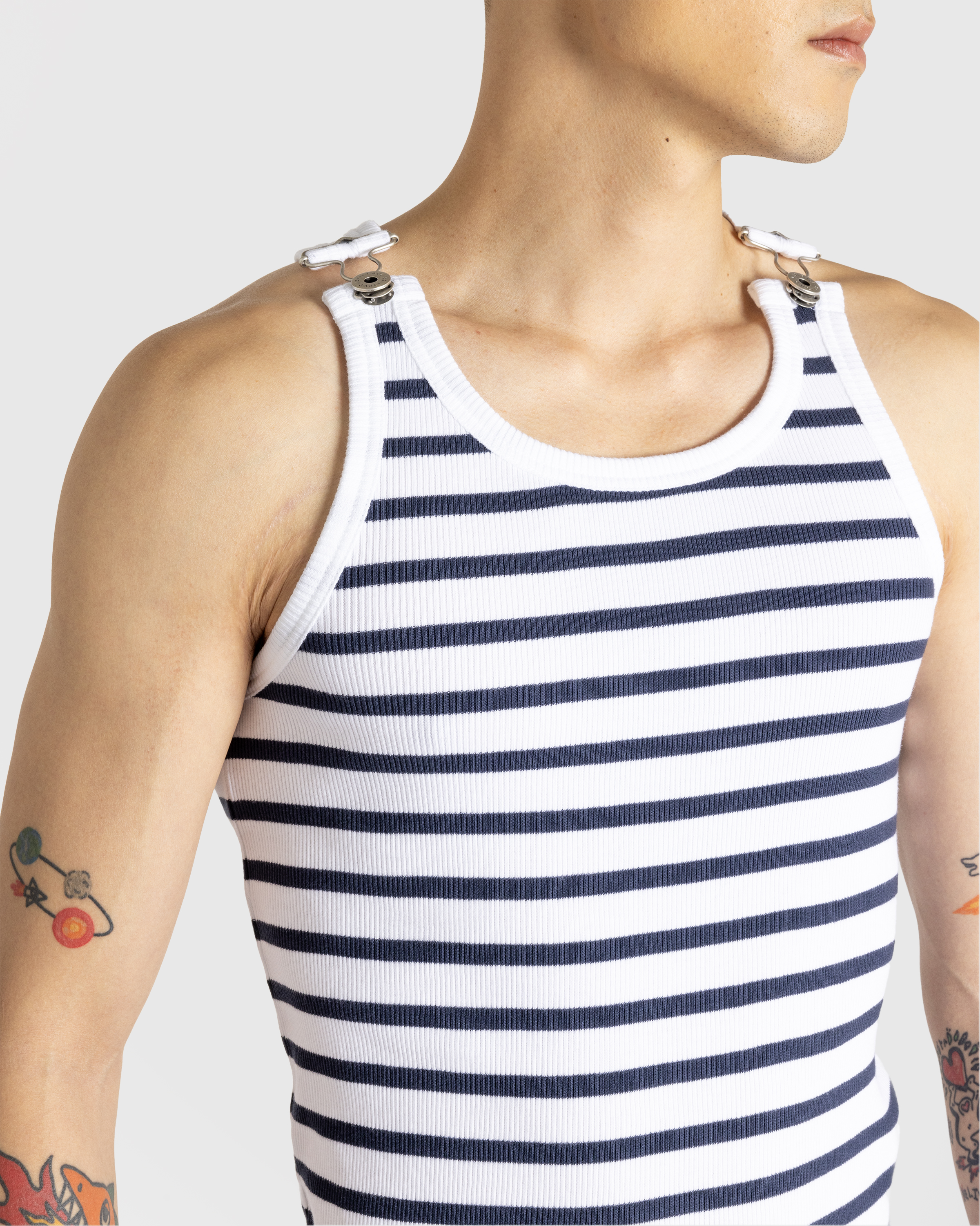 Jean Paul Gaultier – Ribbed Mariniere Tank Top White/Navy - Tank Tops - White - Image 5