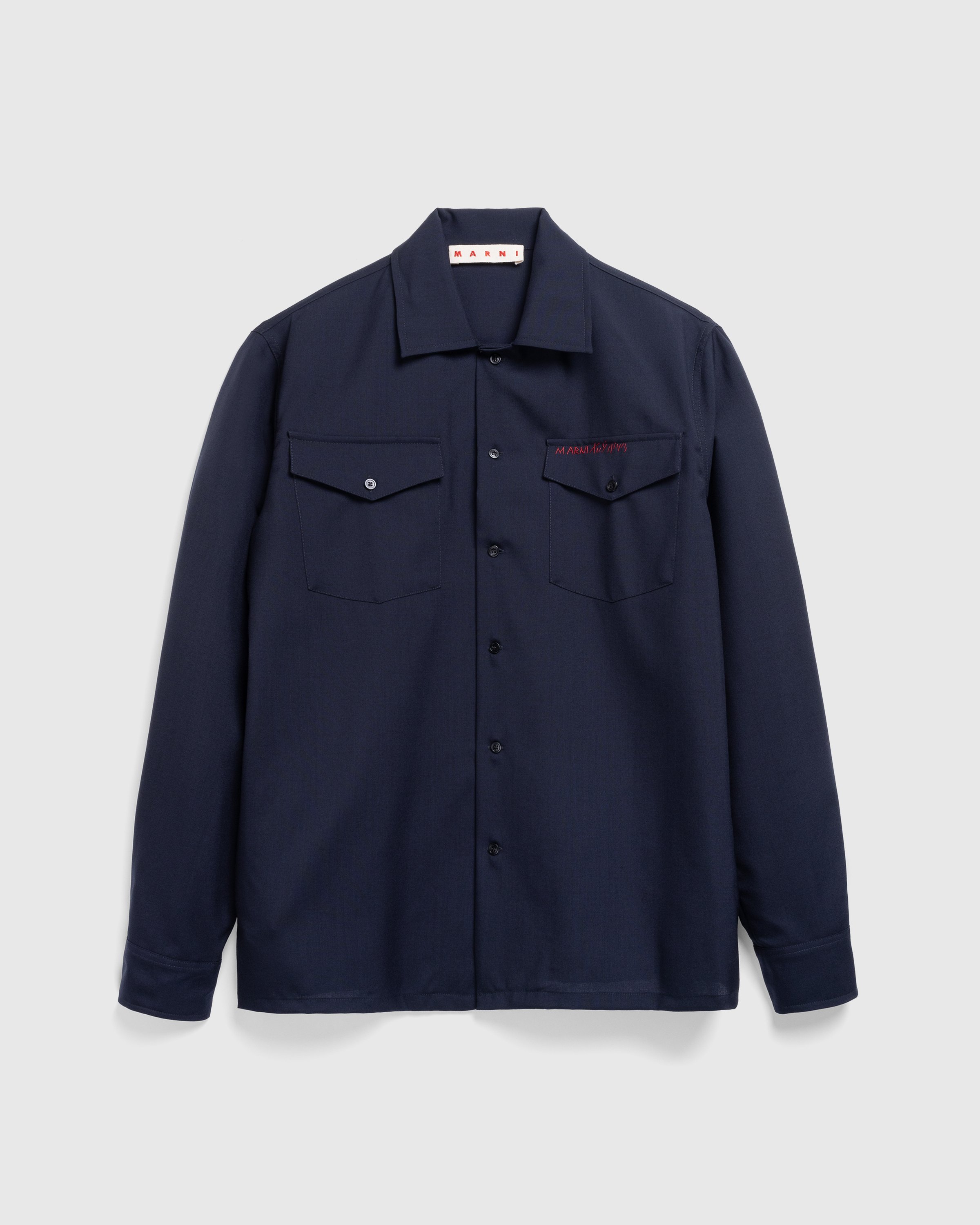 Marni – L/S Virgin Wool Shirt Blue Black - Longsleeve Shirts - Blue - Image 1