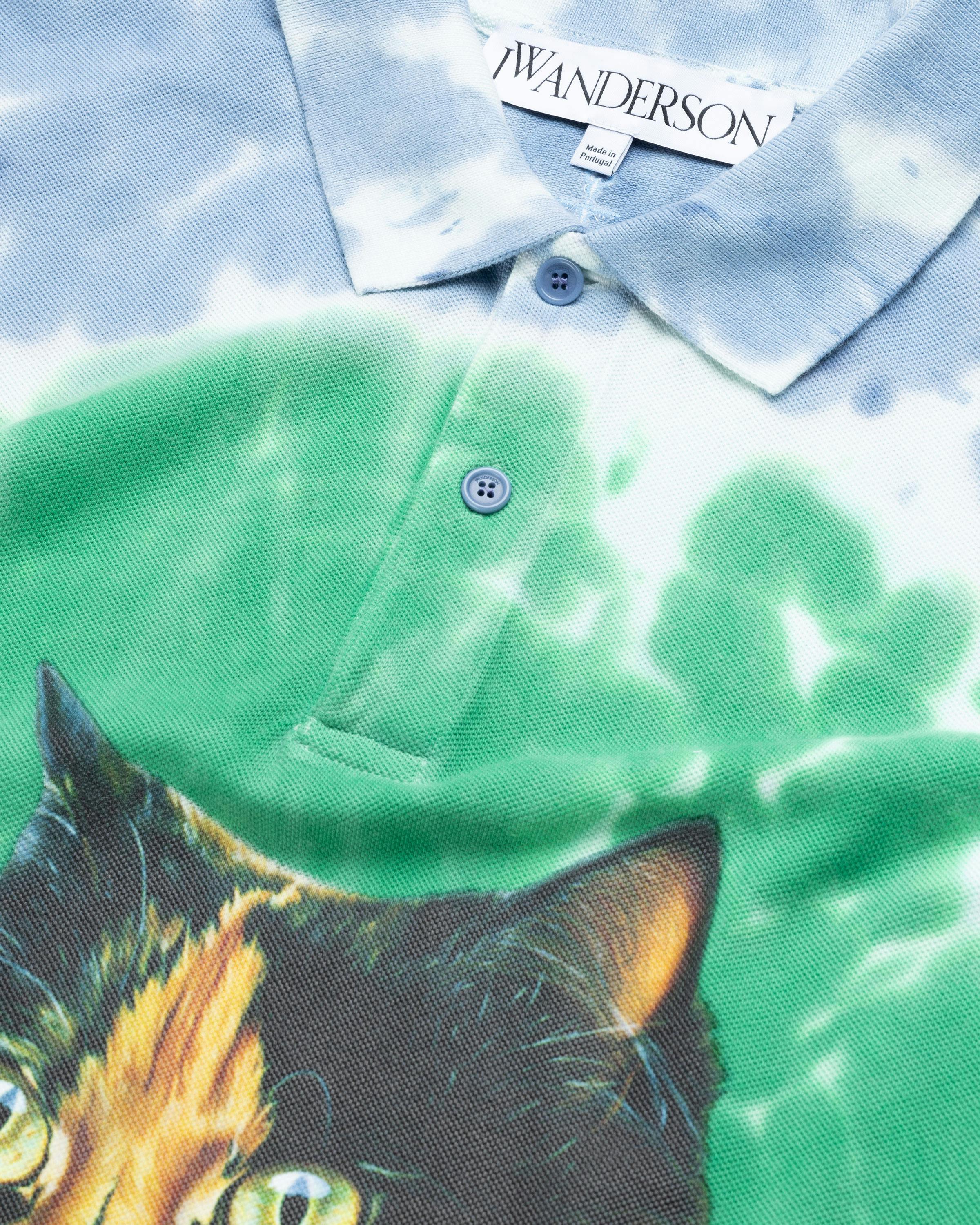 J.W. Anderson – Cat Print Tie Dye Polo Shirt Bright Blue/Bright Olive - Polos - Multi - Image 7