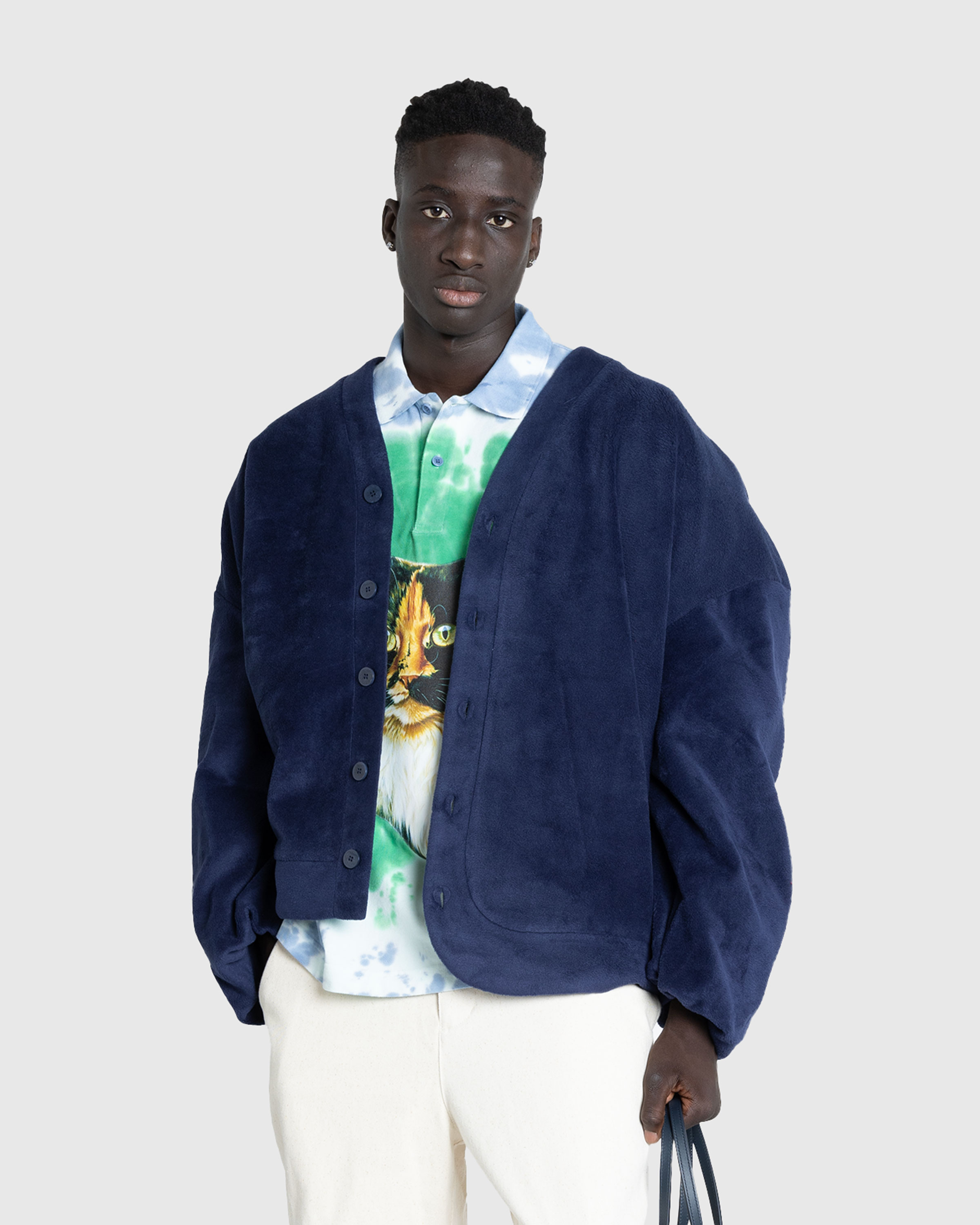 J.W. Anderson – Oversized V-Neck Cardigan Dark Navy - Cardigans - Blue - Image 2