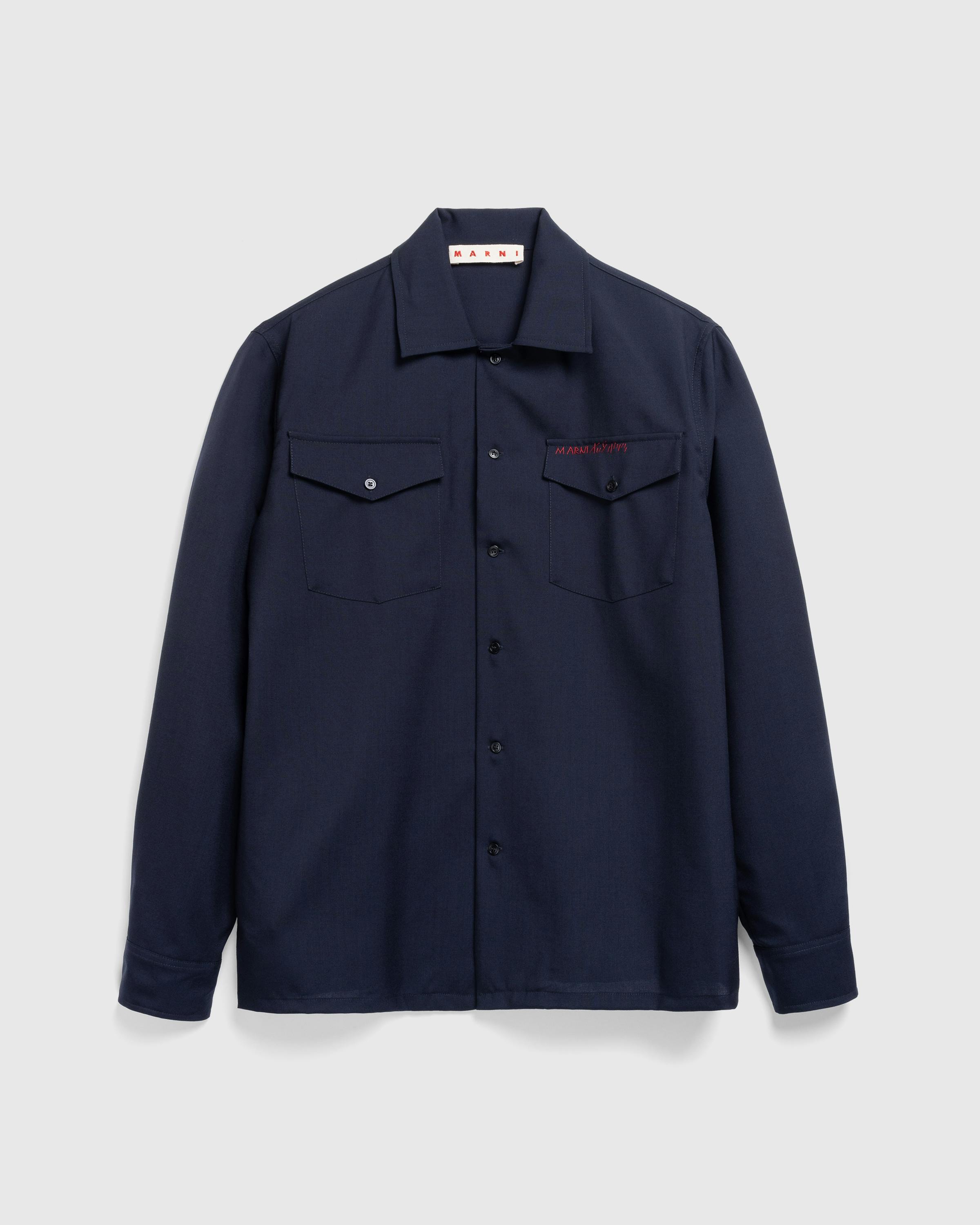 Marni – L/S Virgin Wool Shirt Blue Black - Longsleeve Shirts - Blue - Image 1