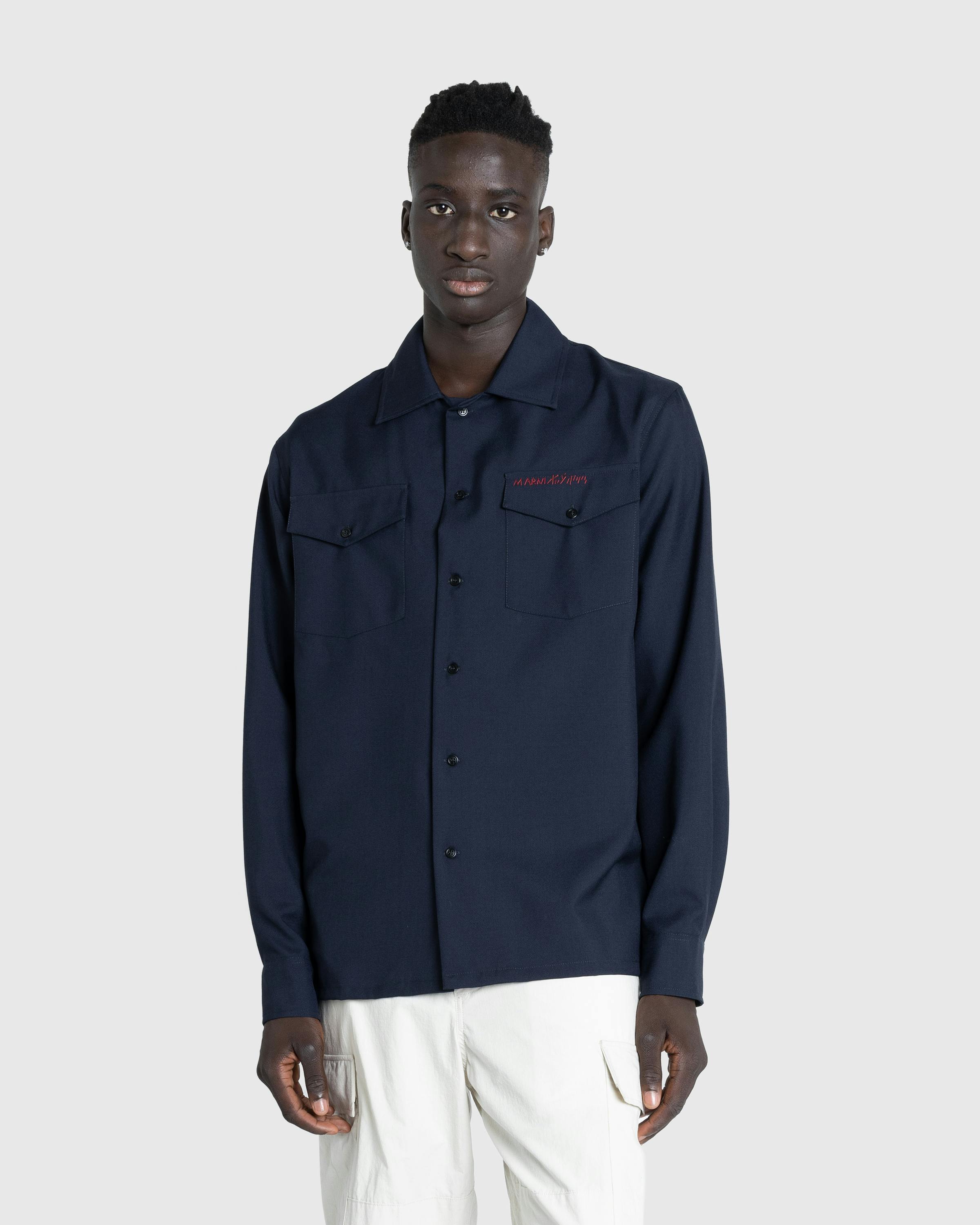 Marni – L/S Virgin Wool Shirt Blue Black - Longsleeve Shirts - Blue - Image 2