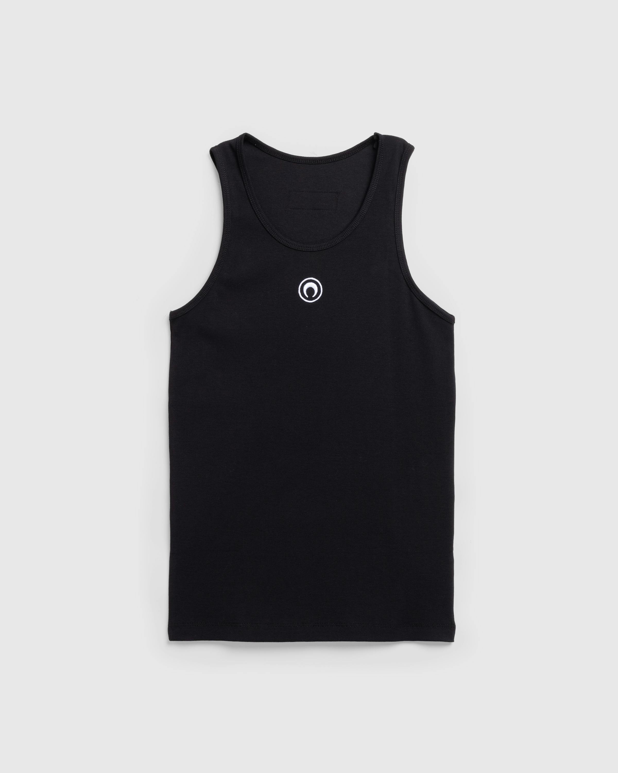 Marine Serre – Moon Logo Ribbed Jersey Tank Top Black - Tank Tops - Black - Image 1