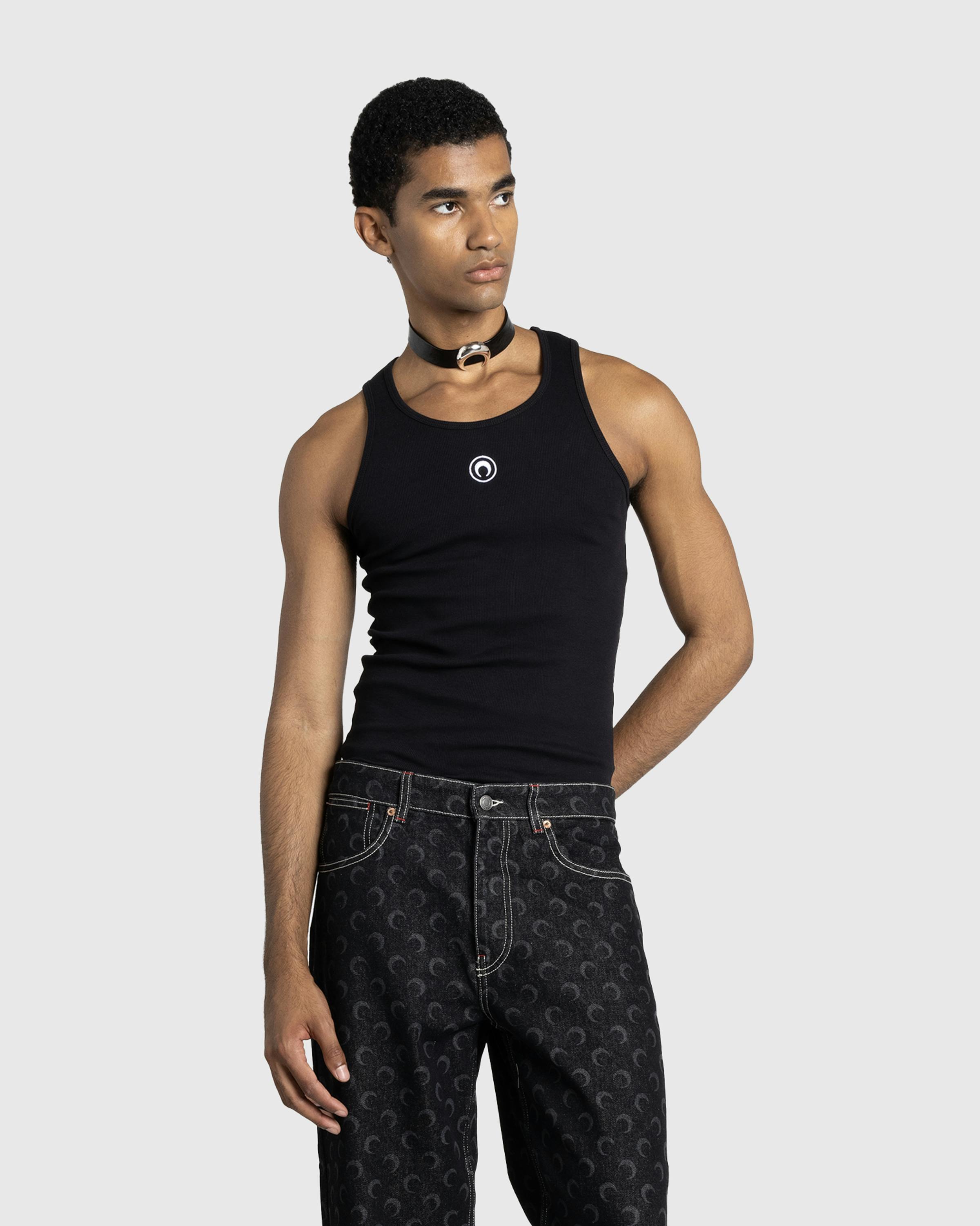 Marine Serre – Moon Logo Ribbed Jersey Tank Top Black - Tank Tops - Black - Image 2