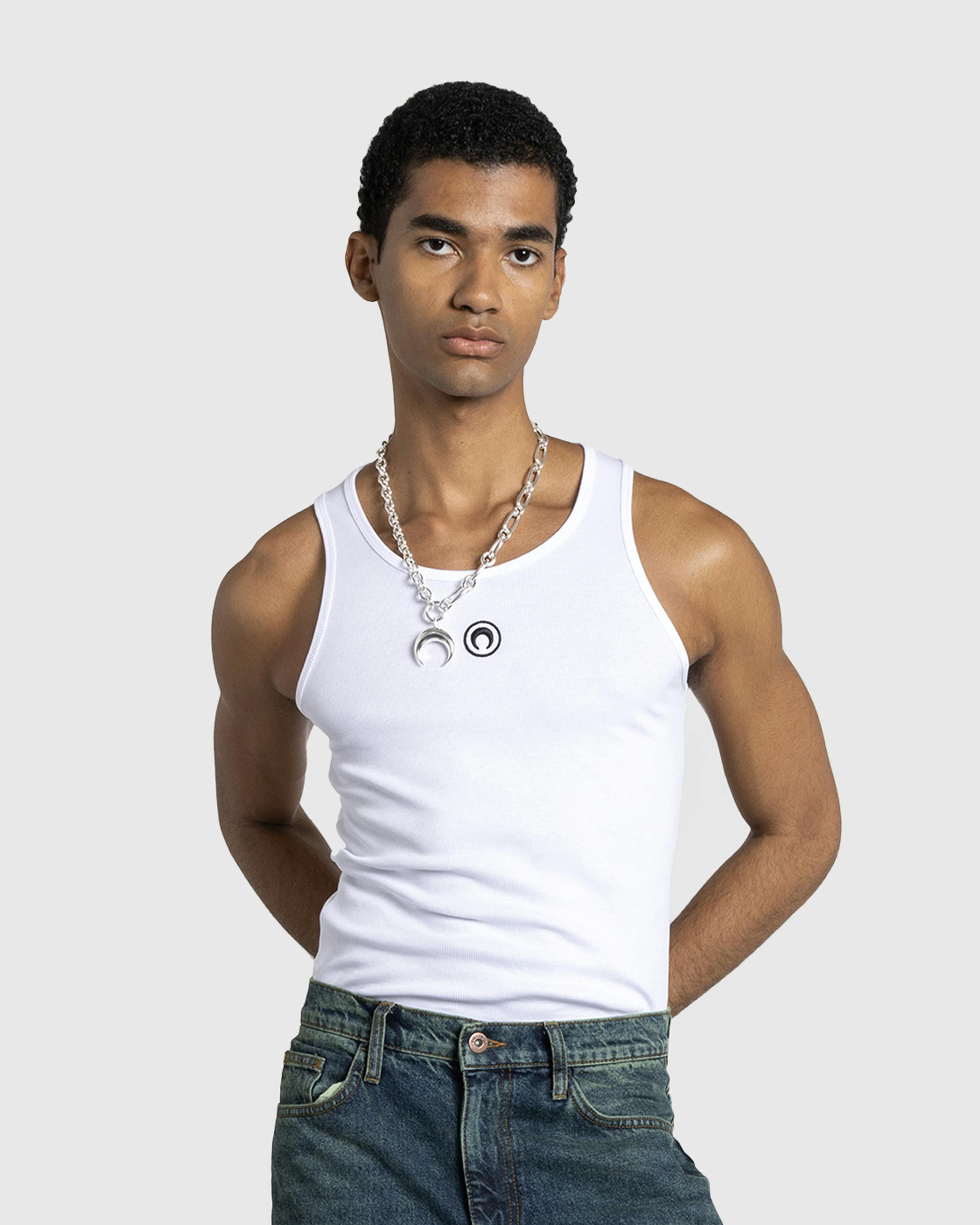 Marine Serre – Moon Logo Ribbed Jersey Tank Top White - Tank Tops - White - Image 2