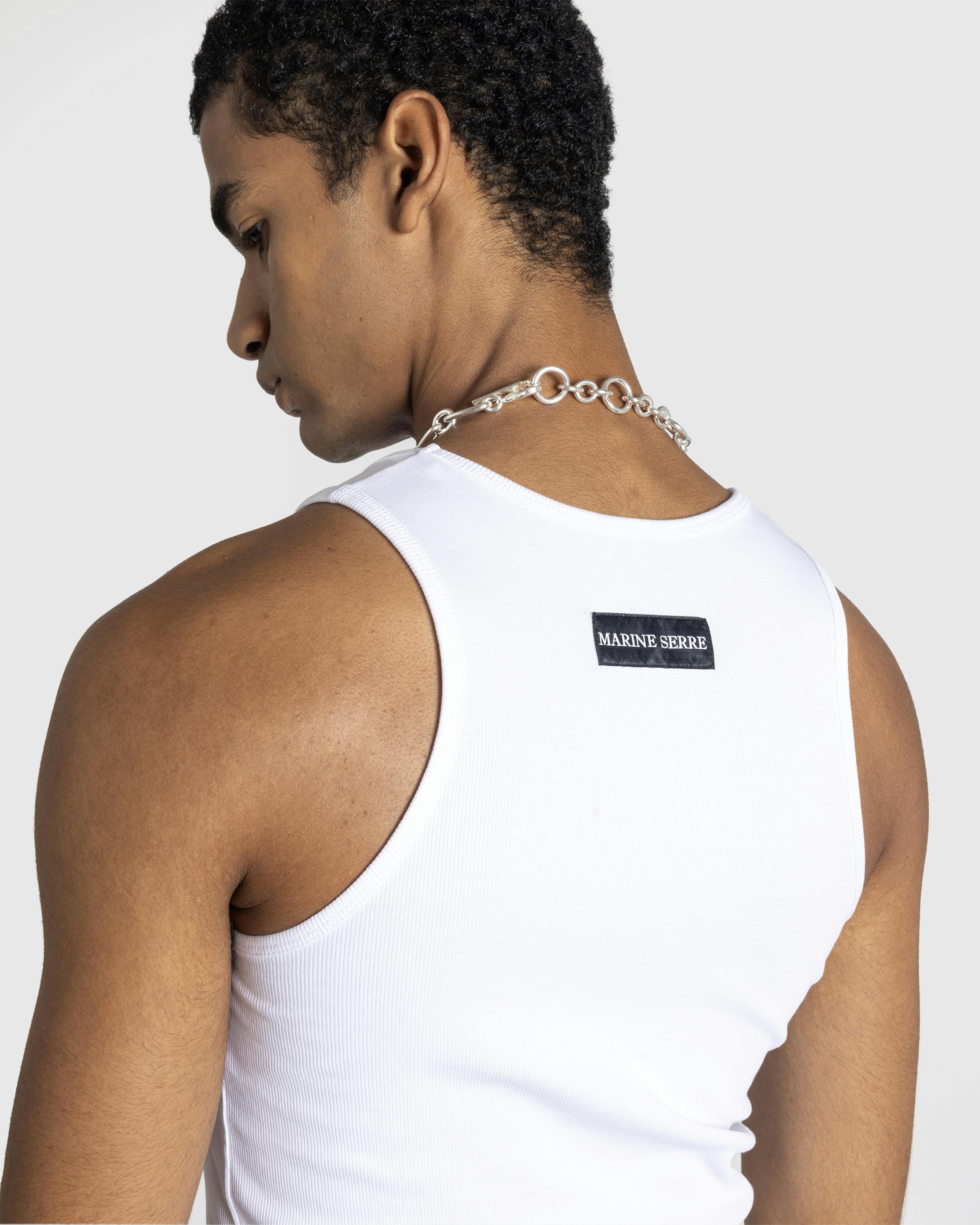 Marine Serre – Moon Logo Ribbed Jersey Tank Top White - Tank Tops - White - Image 5