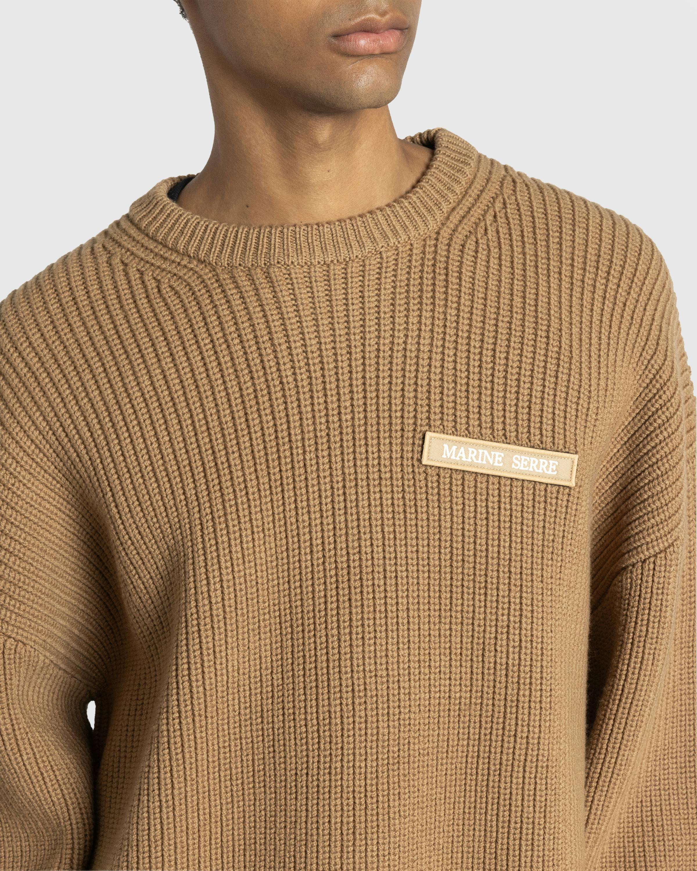 Marine Serre – MS Half Cardigan Knit Crewneck Sweater Camel - Crewnecks - Beige - Image 5