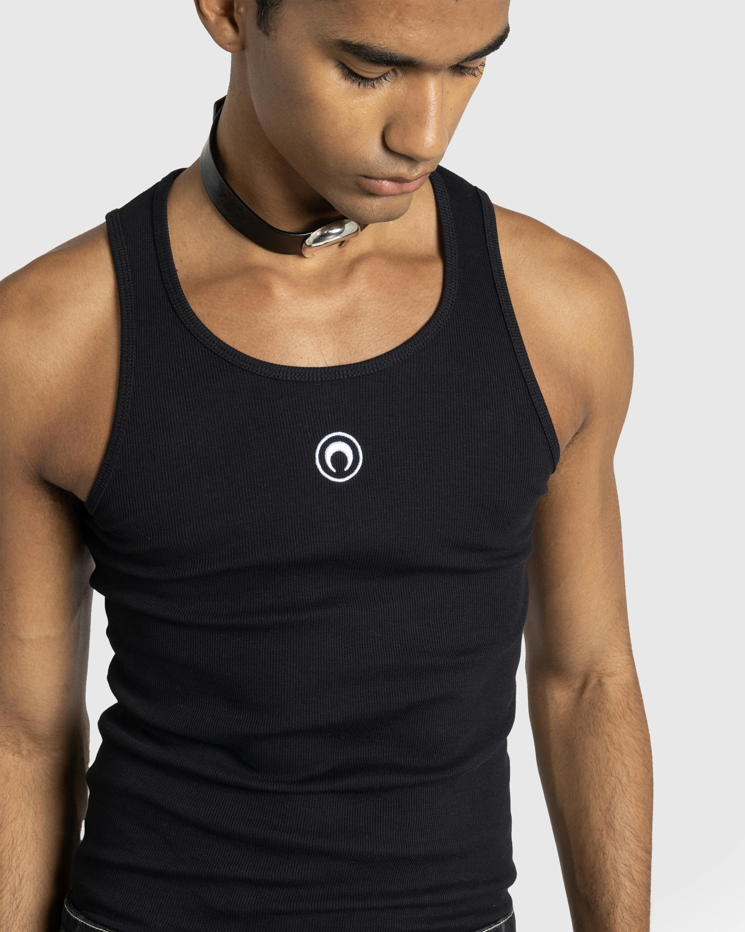 Marine Serre – Moon Logo Ribbed Jersey Tank Top Black - Tank Tops - Black - Image 5