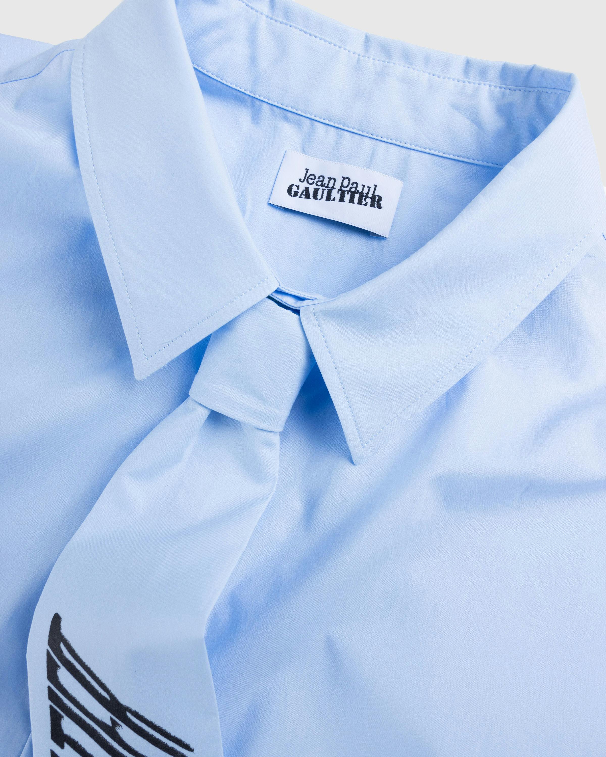 Jean Paul Gaultier – Cotton Poplin Shirt With Printed Tie Baby Blue/Black - Longsleeve Shirts - Blue - Image 6