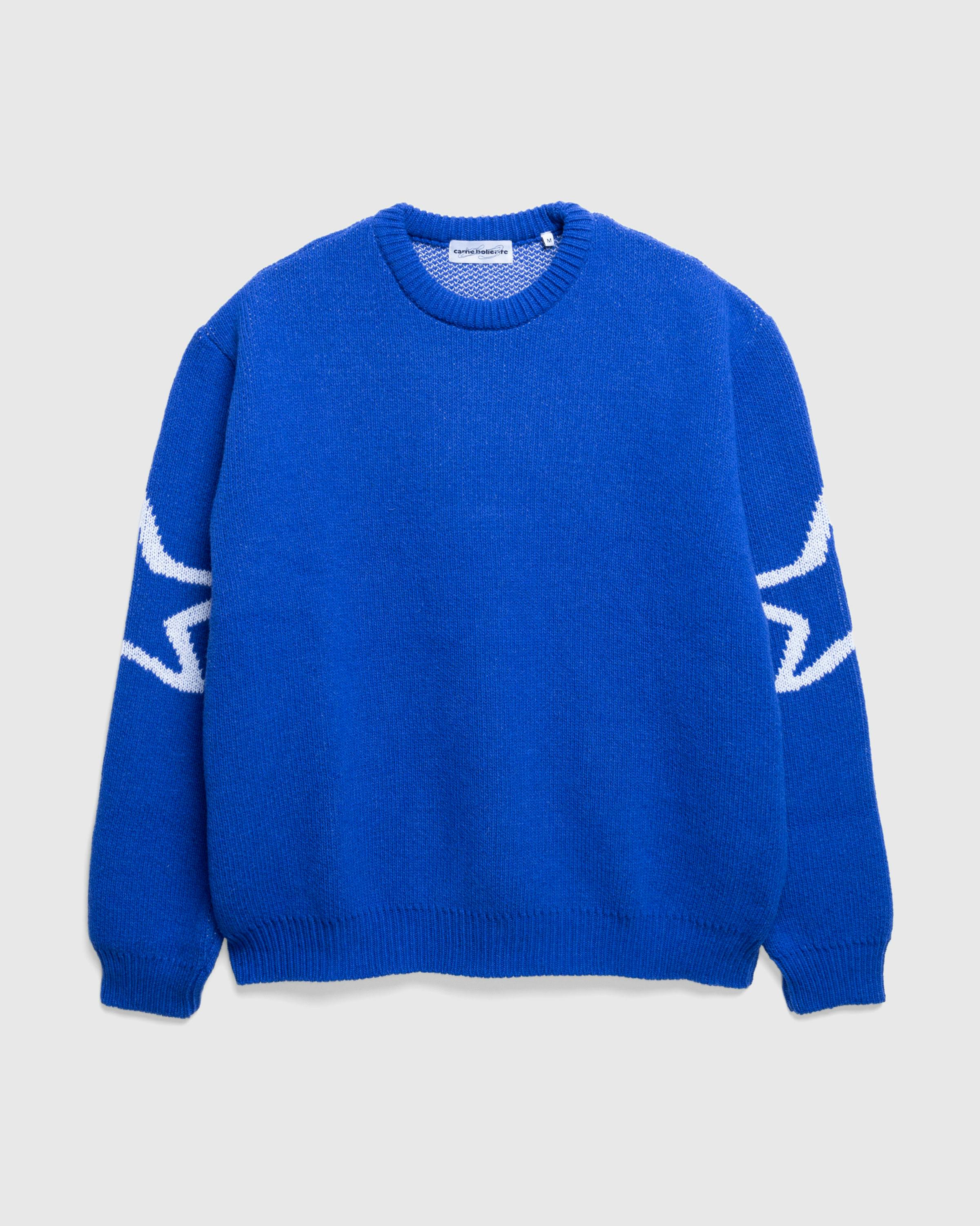 Carne Bollente – The S Word Knit Sweater Blue - Crewnecks - Blue - Image 1