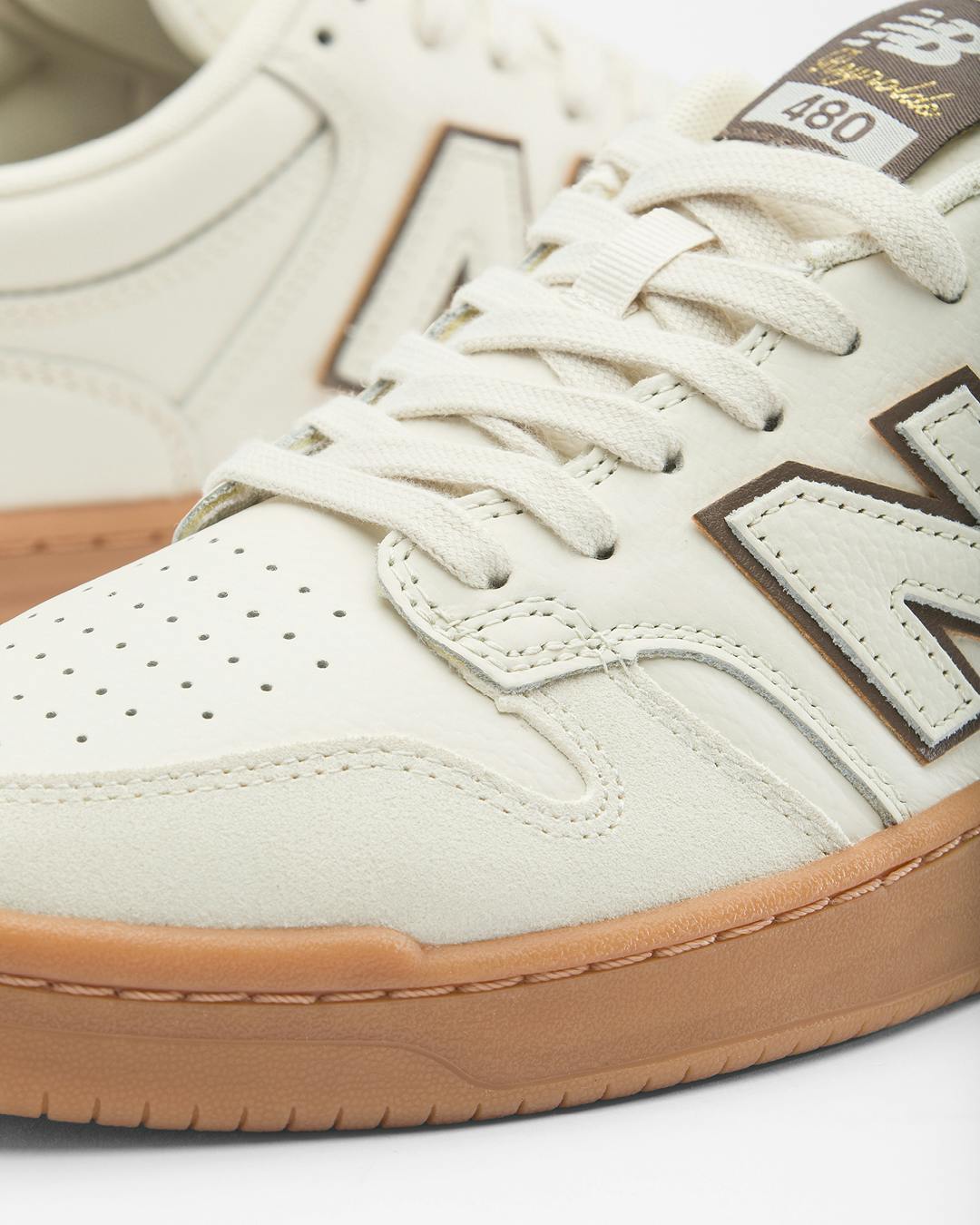 New Balance' 480 sneaker remixed by Andrew Reynolds in beige leather with a gum sole