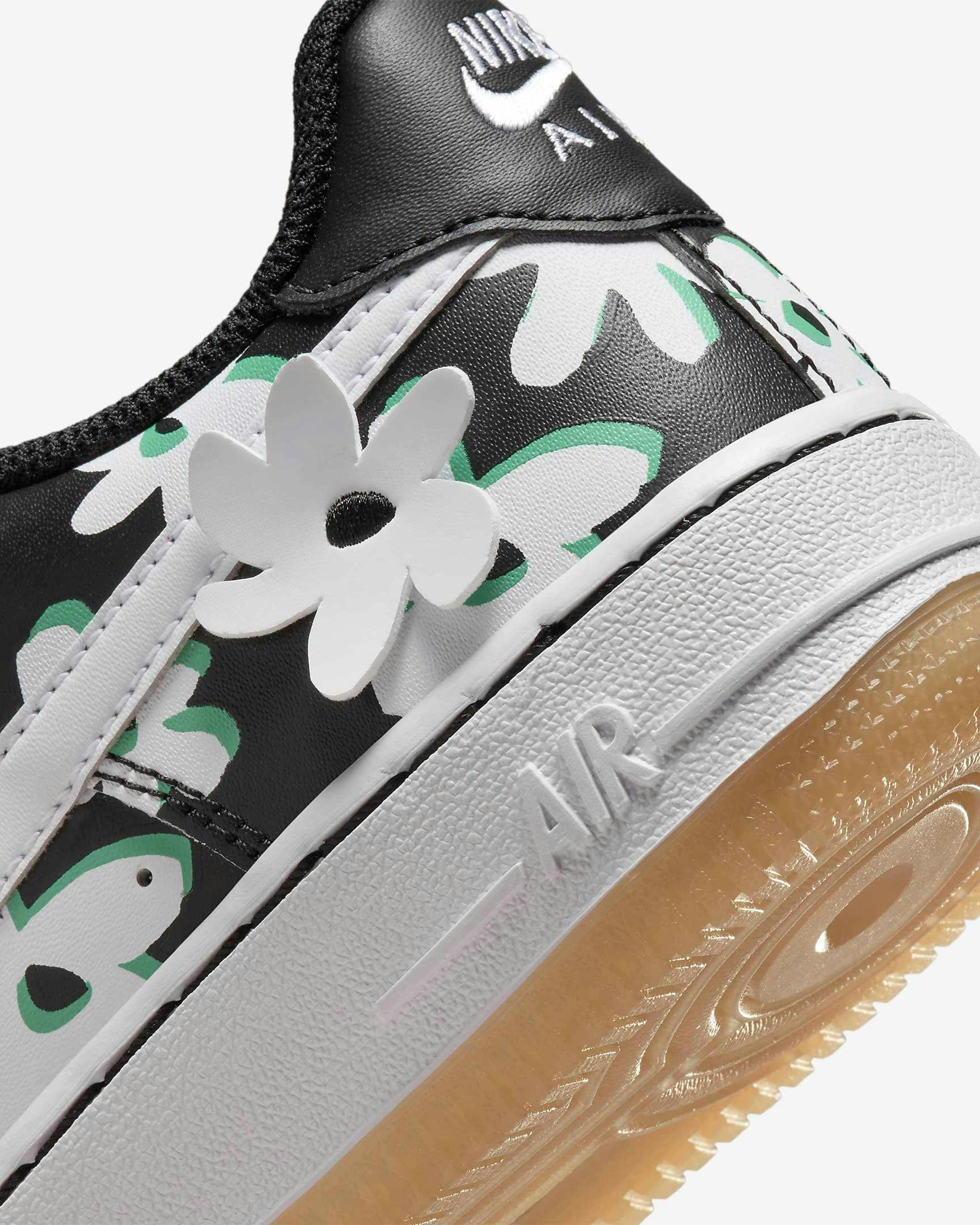 Nike Air Force 1 Sneaker in black and white floral with a mint sole