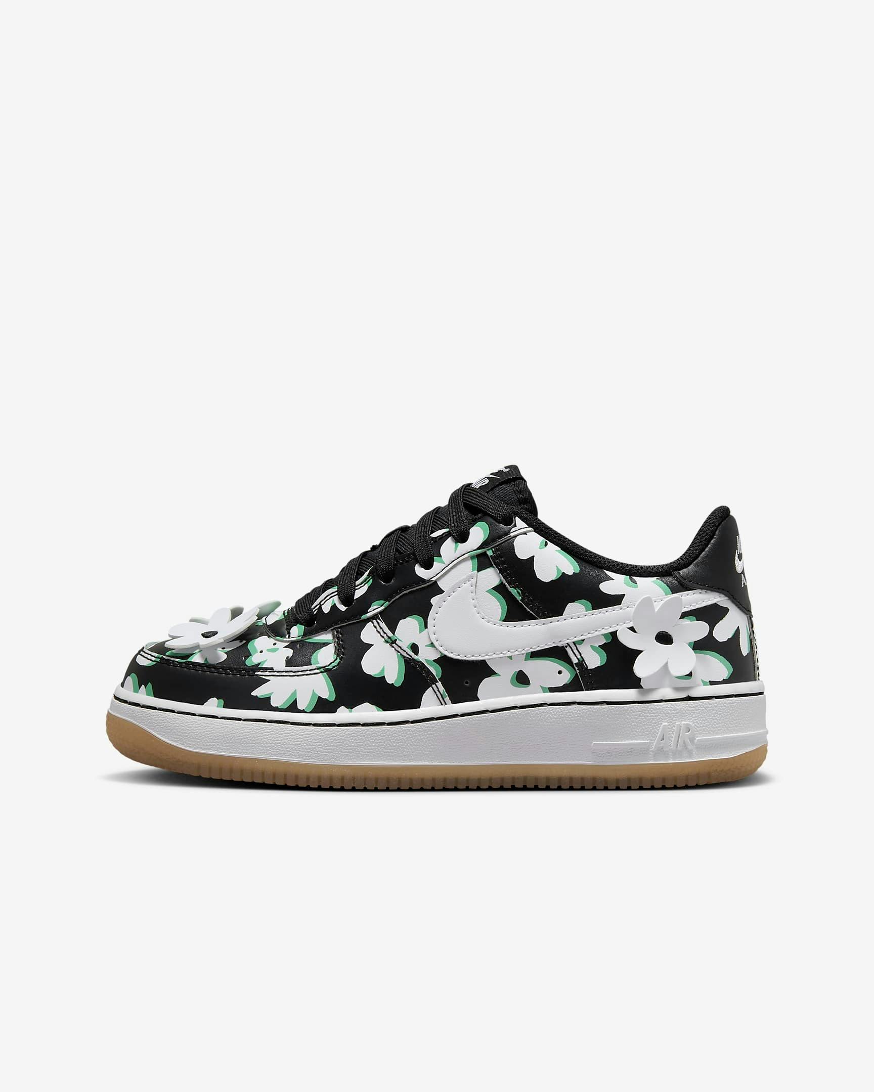 Nike Air Force 1 Sneaker in black and white floral with a mint sole