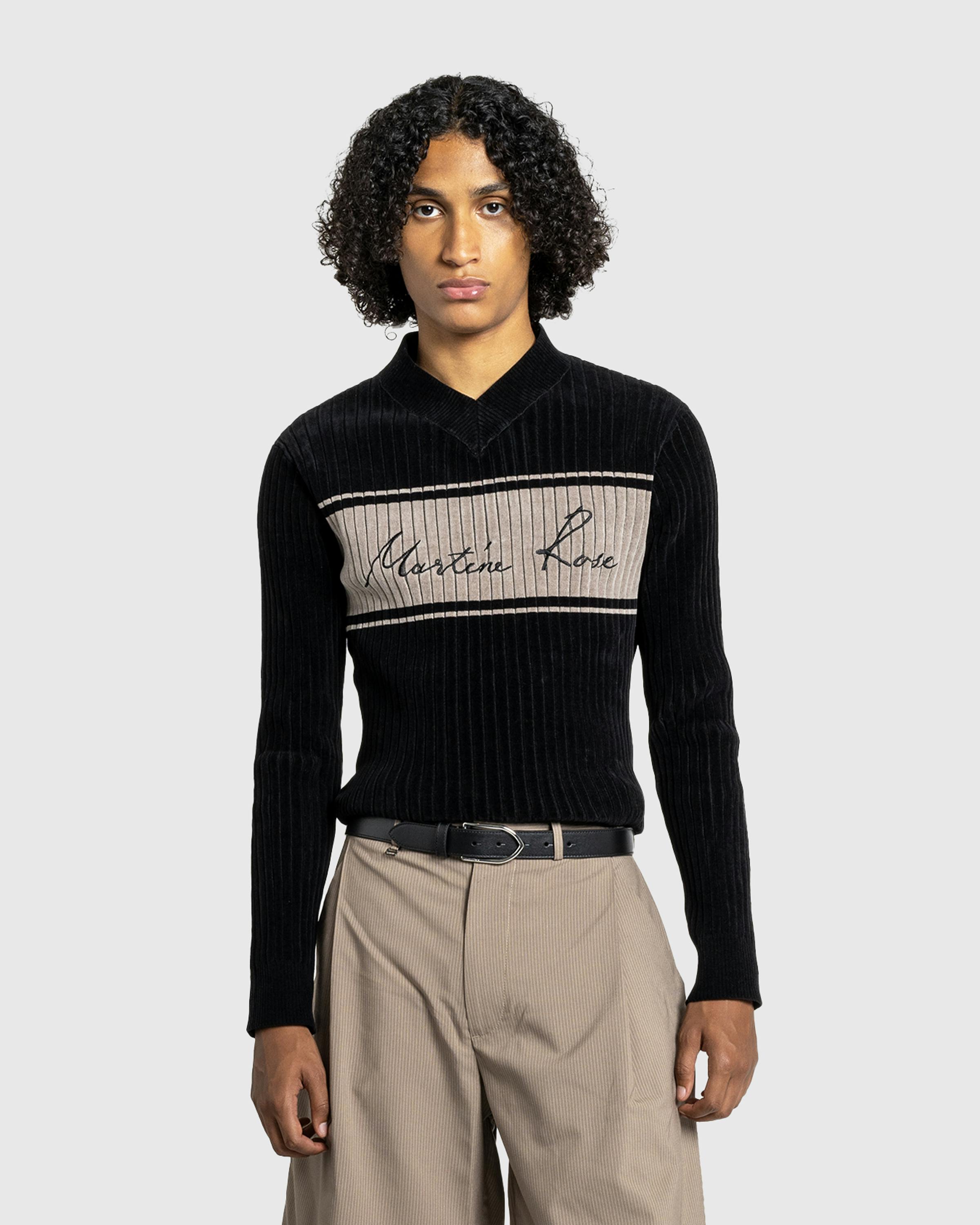 Martine Rose – Chenille V-Neck Jumper Black/Beige - V-Neck Sweats - Black - Image 2