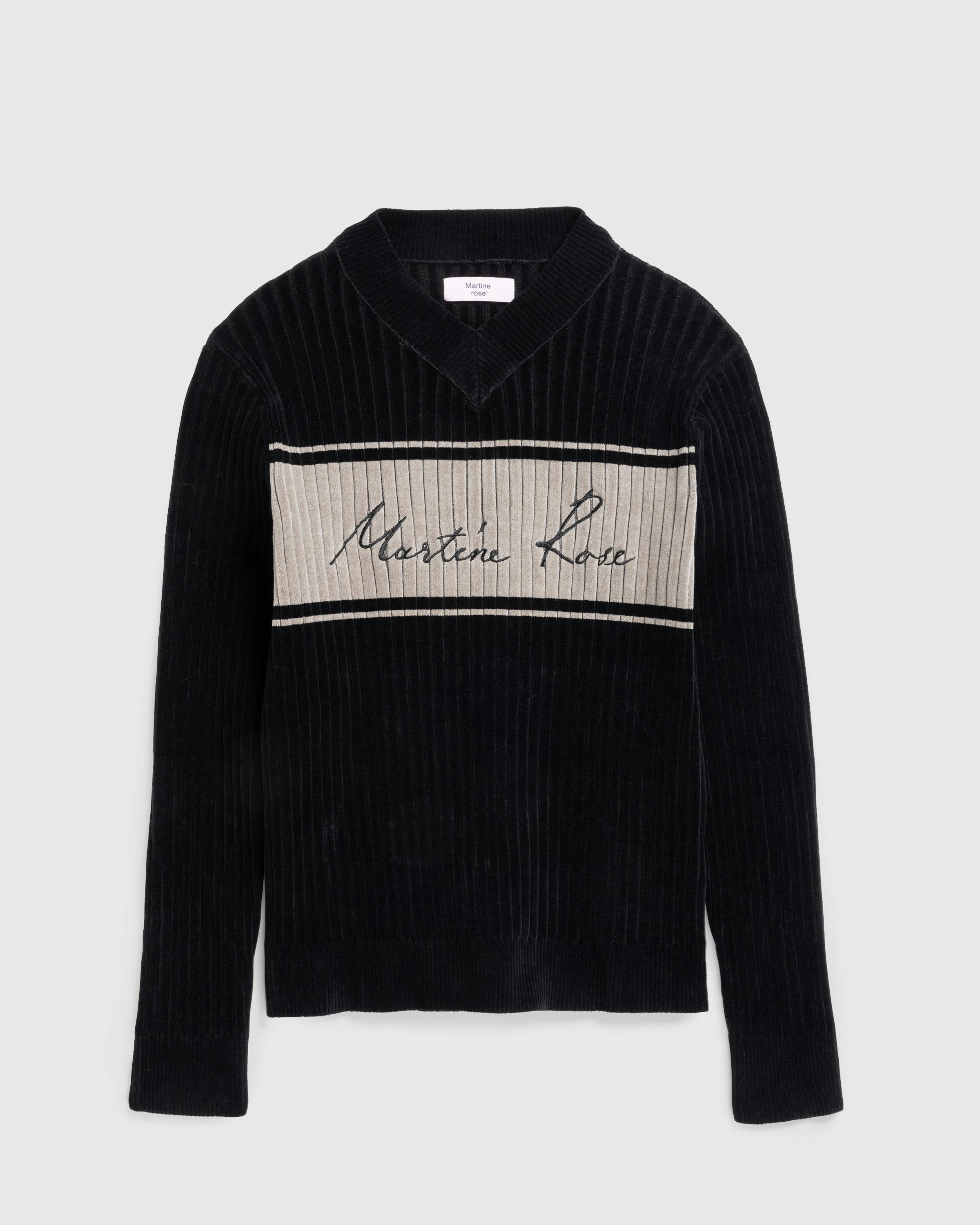 Martine Rose – Chenille V-Neck Jumper Black/Beige - V-Neck Sweats - Black - Image 1