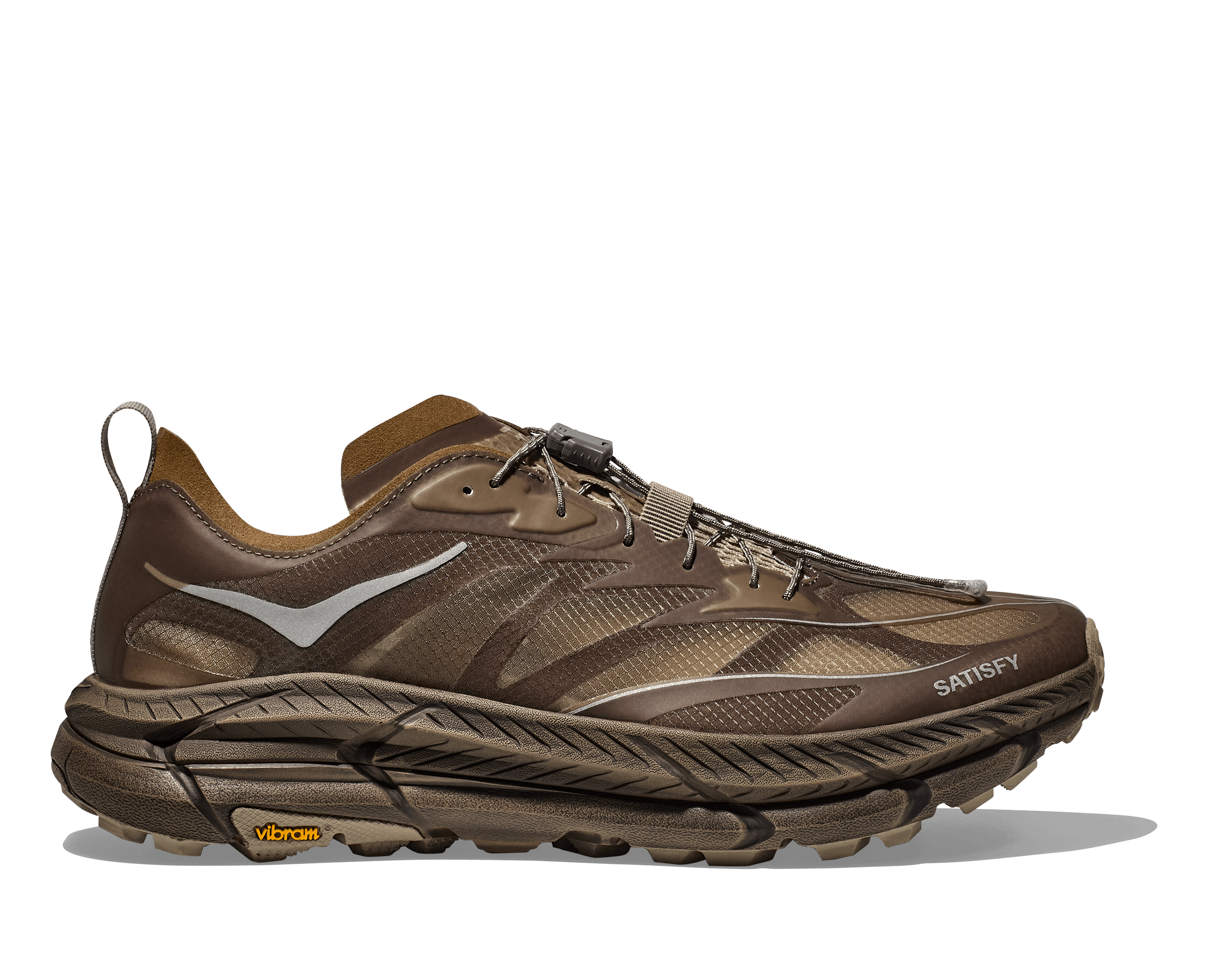 HOKA & Satsify's Mafate Speed 4 Lite sneaker in green and yellow colorways