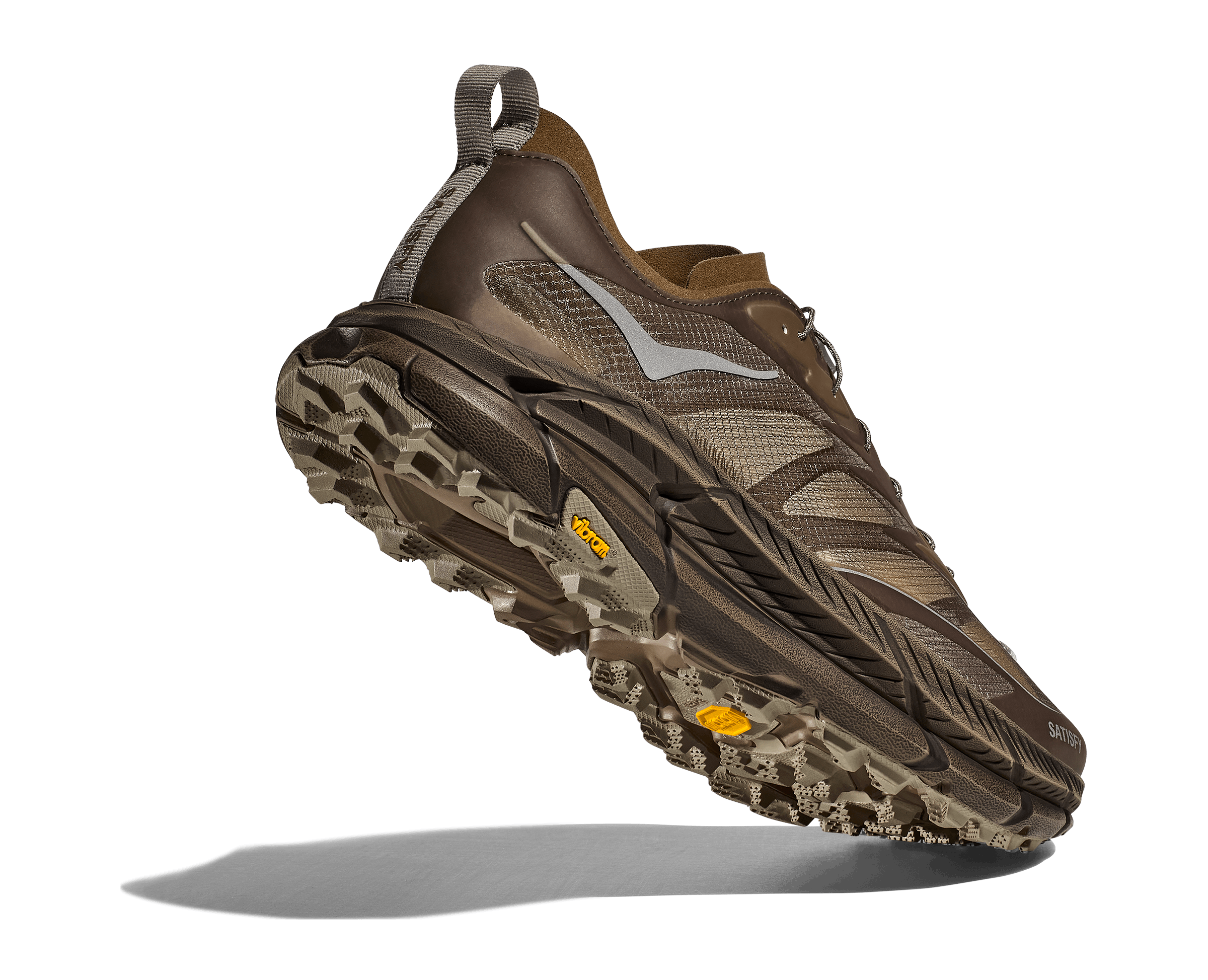 HOKA & Satsify's Mafate Speed 4 Lite sneaker in green and yellow colorways