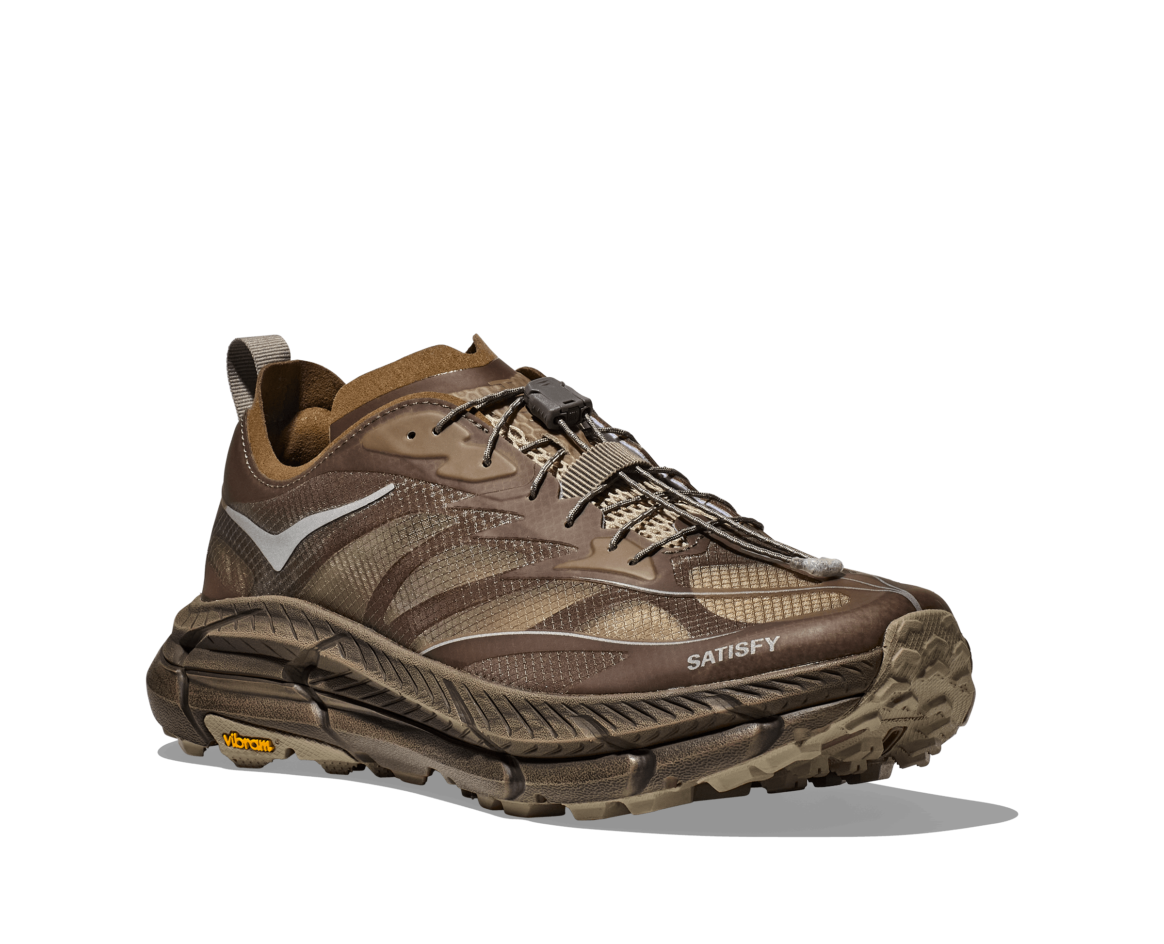 HOKA & Satsify's Mafate Speed 4 Lite sneaker in green and yellow colorways