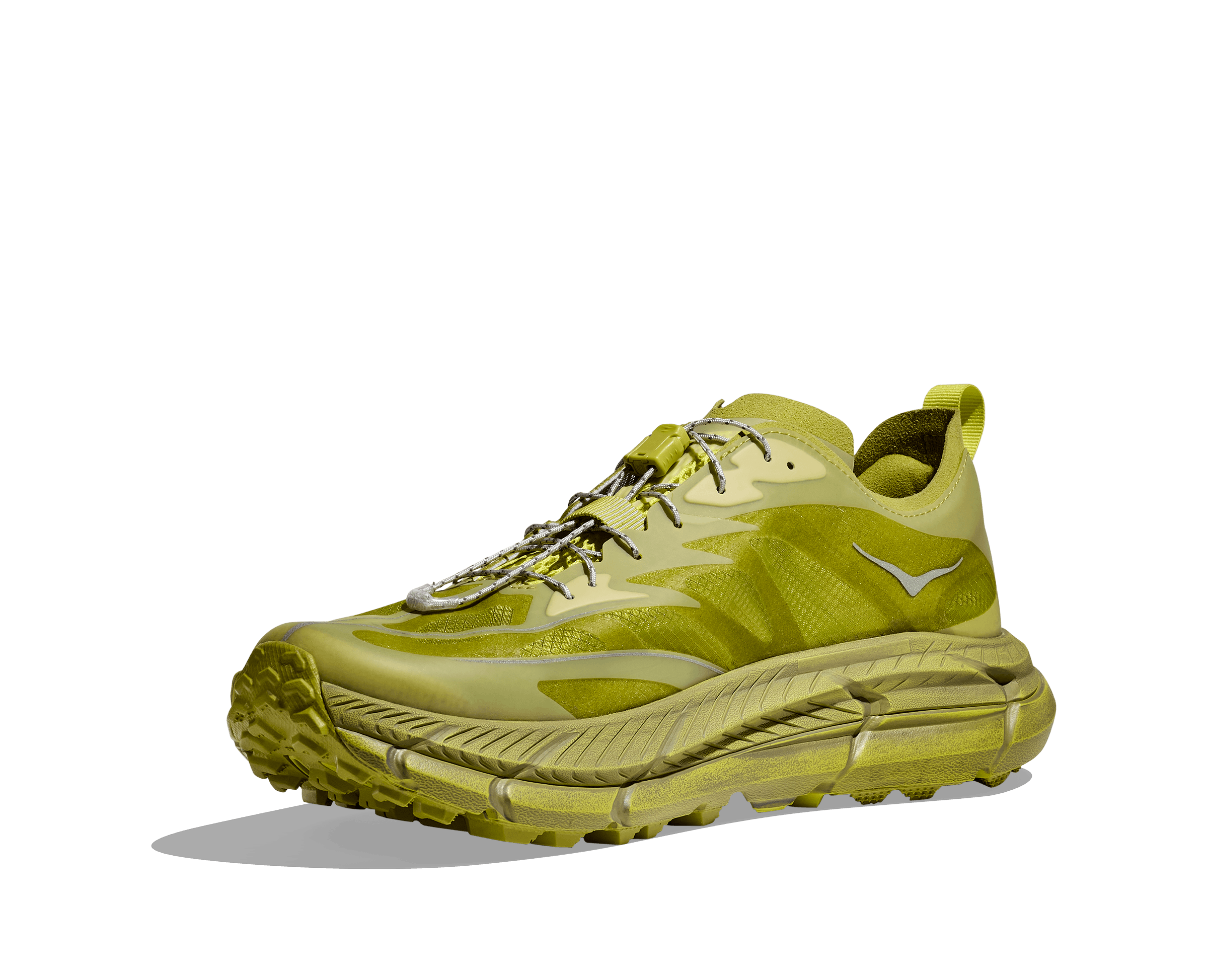 HOKA & Satsify's Mafate Speed 4 Lite sneaker in green and yellow colorways