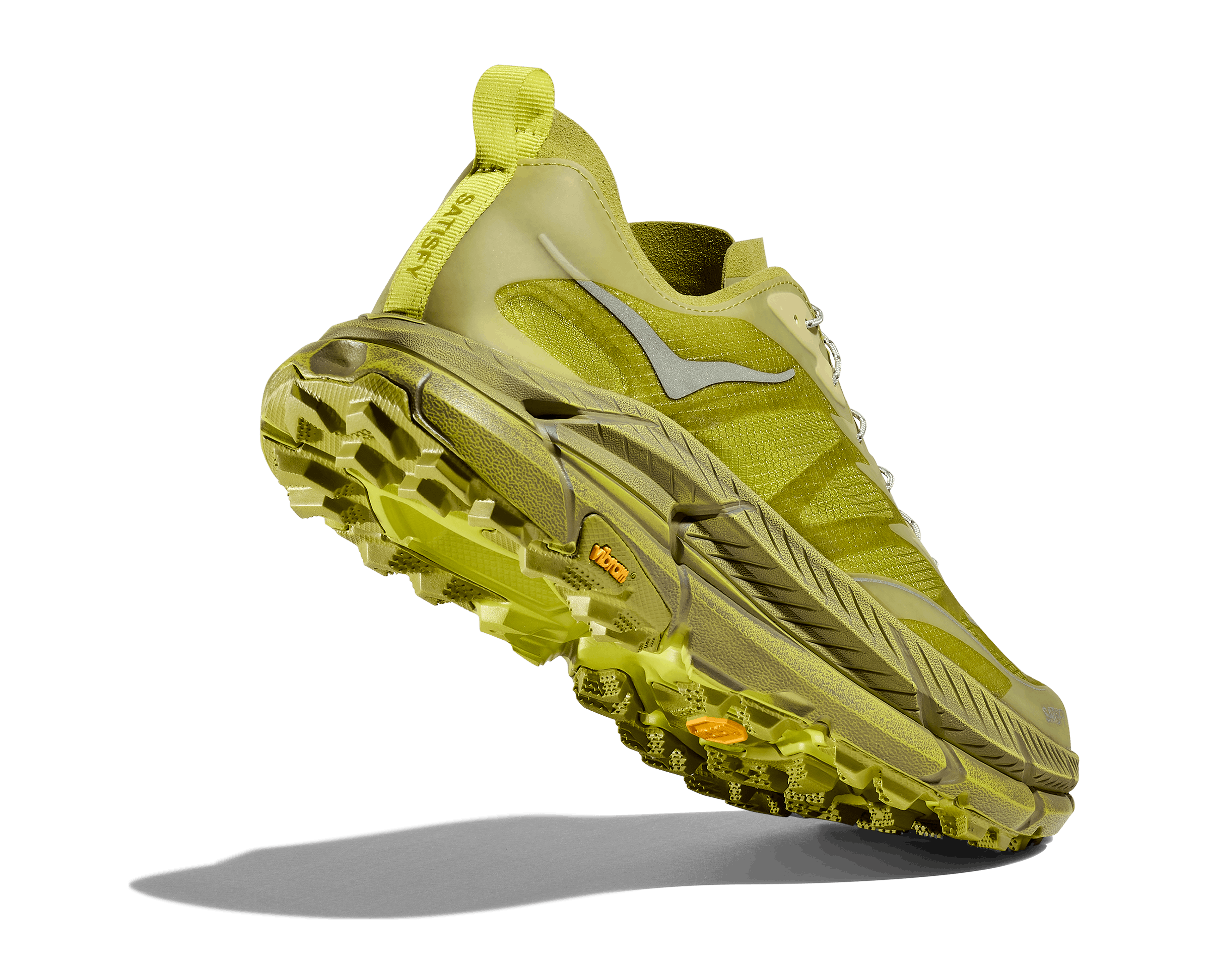 HOKA & Satsify's Mafate Speed 4 Lite sneaker in green and yellow colorways