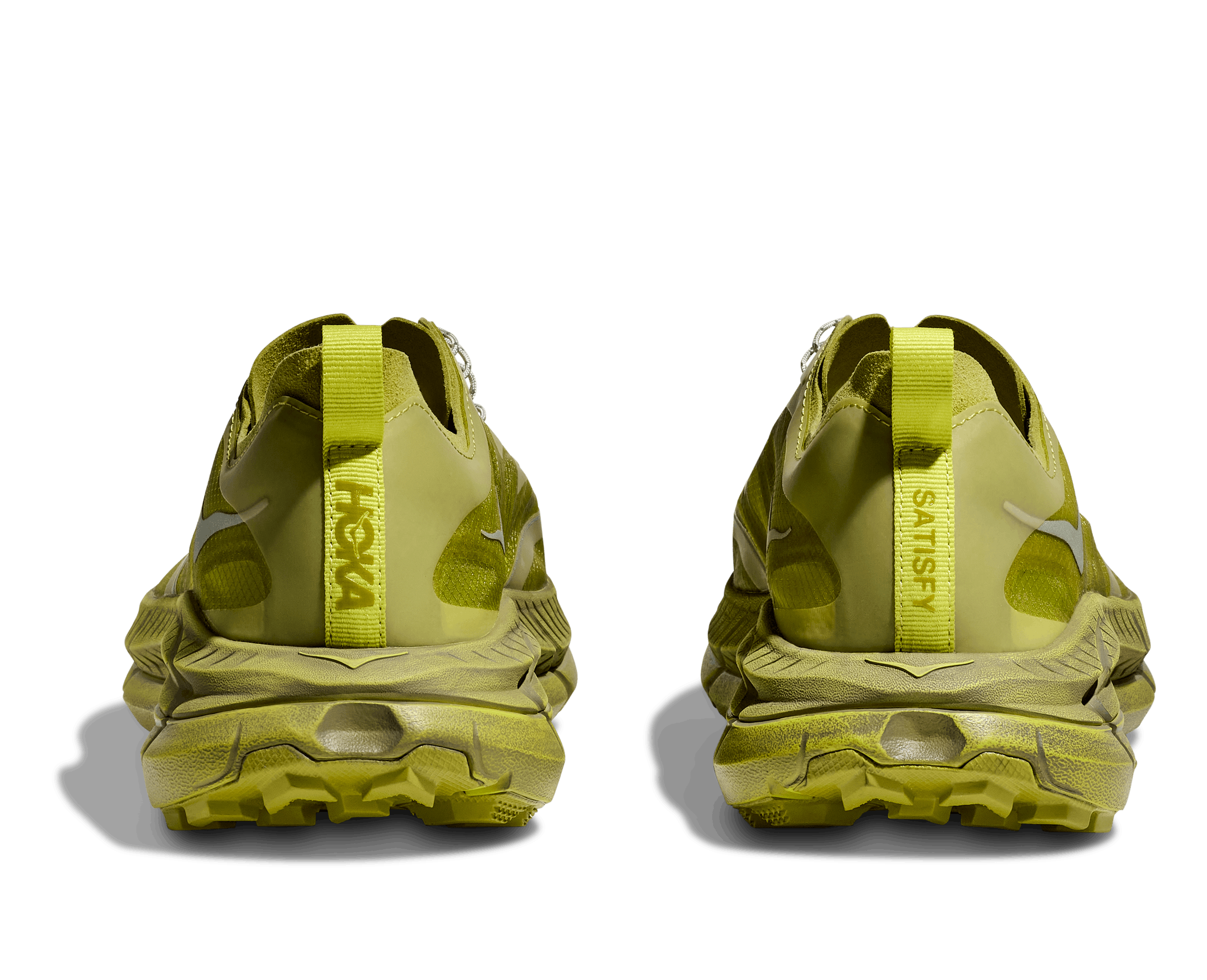 HOKA & Satsify's Mafate Speed 4 Lite sneaker in green and yellow colorways