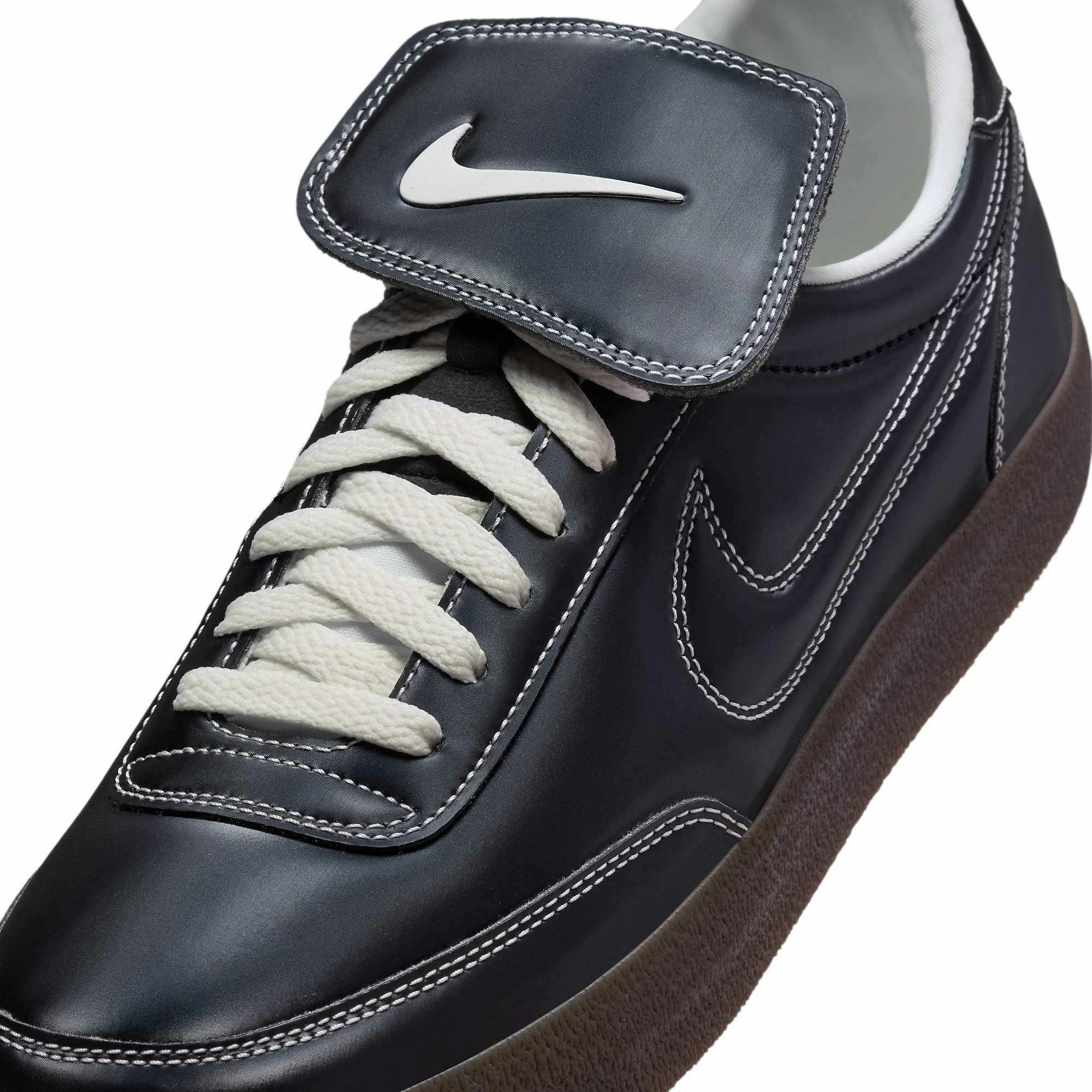 Nike's Killshot 2 sneaker in black leather with white contrast sitch and oversized Swoosh tongue