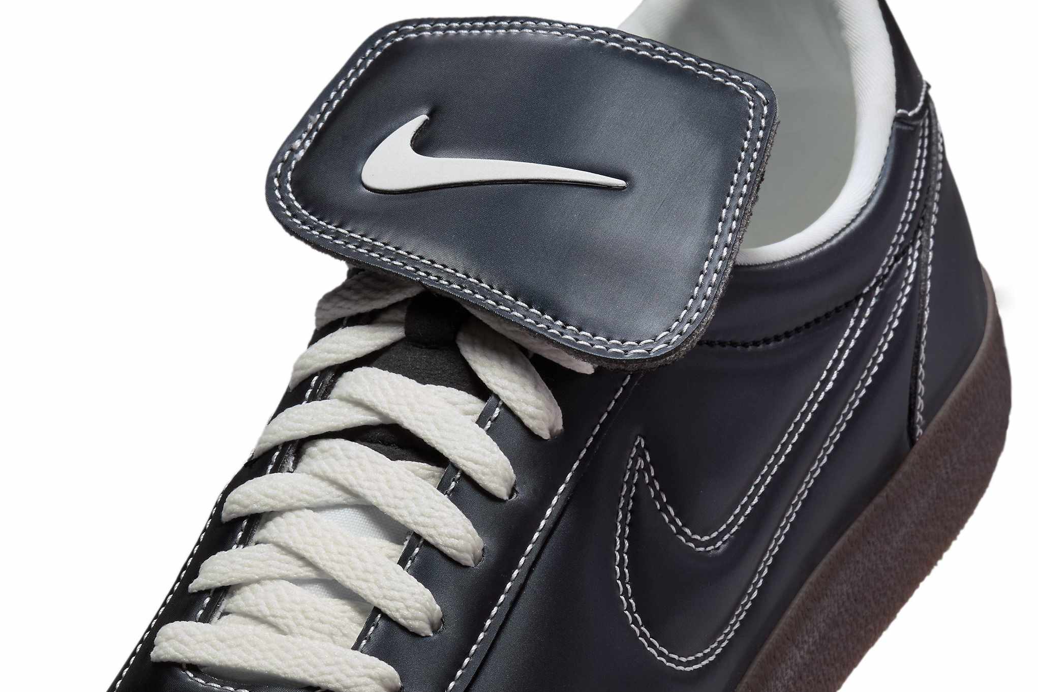 Nike's Killshot 2 sneaker in black leather with white contrast sitch and oversized Swoosh tongue