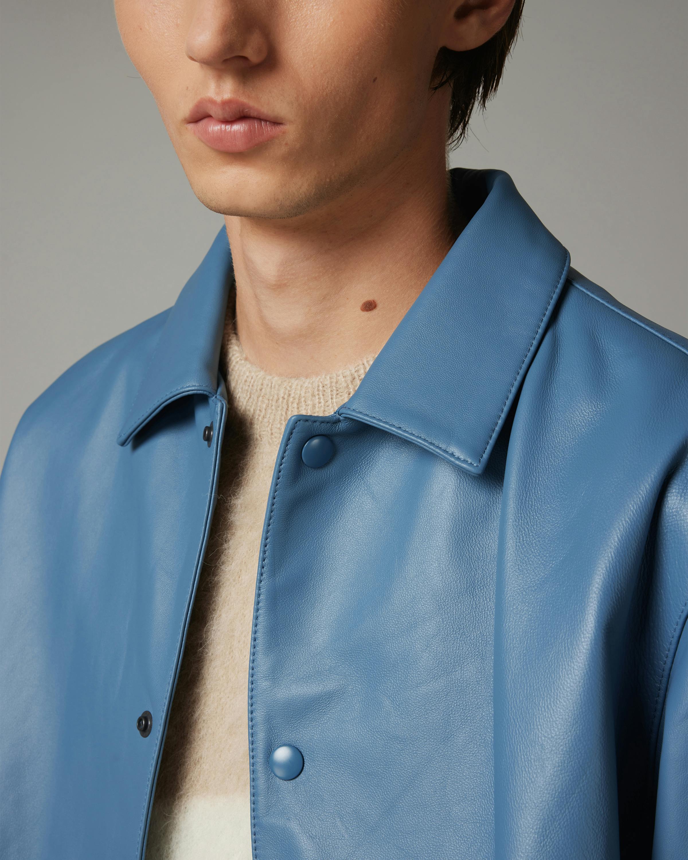 Highsnobiety HS05 – Leather Shirt Jacket Blue - Leather Jackets - Blue - Image 7