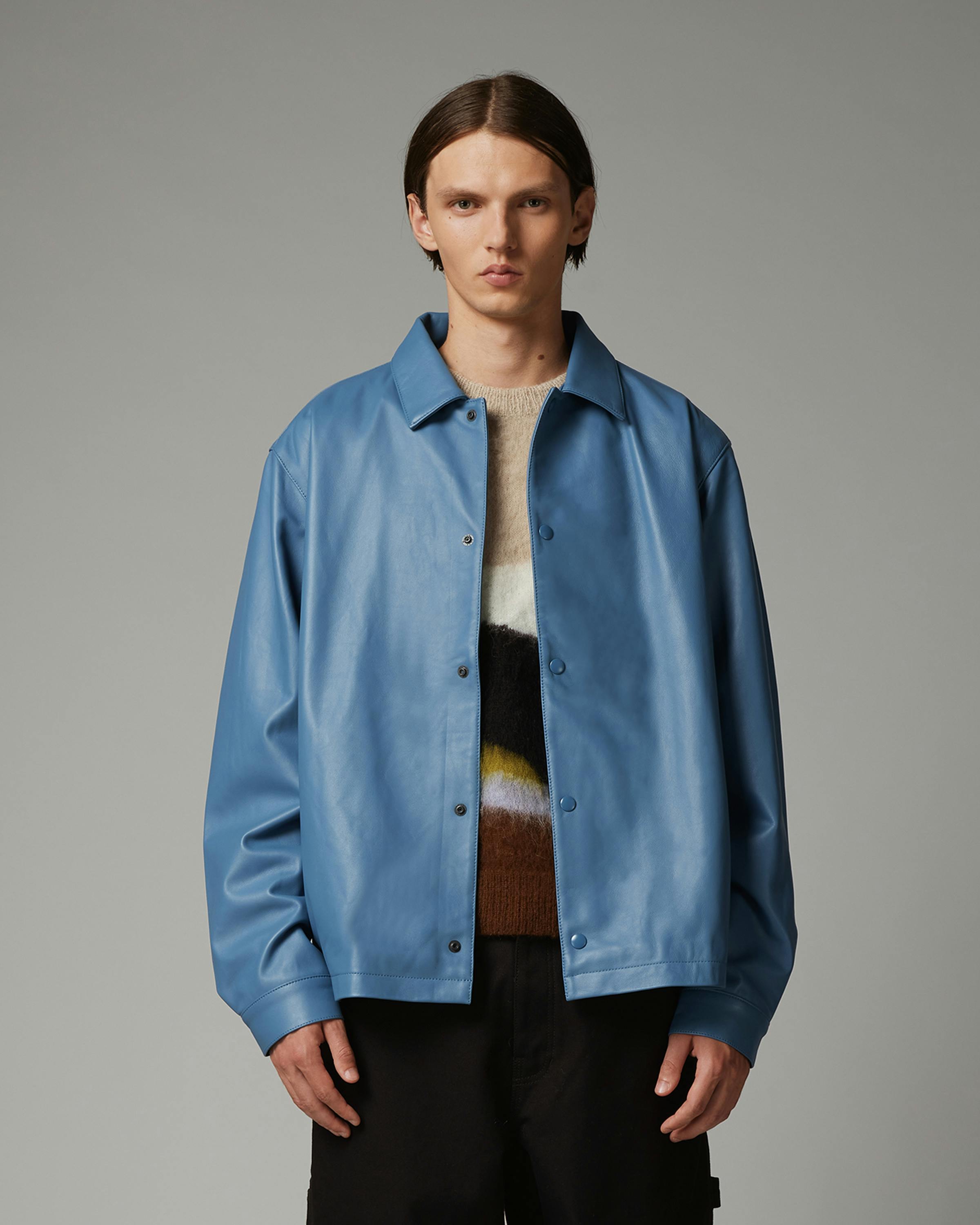 Highsnobiety HS05 – Leather Shirt Jacket Blue - Leather Jackets - Blue - Image 2