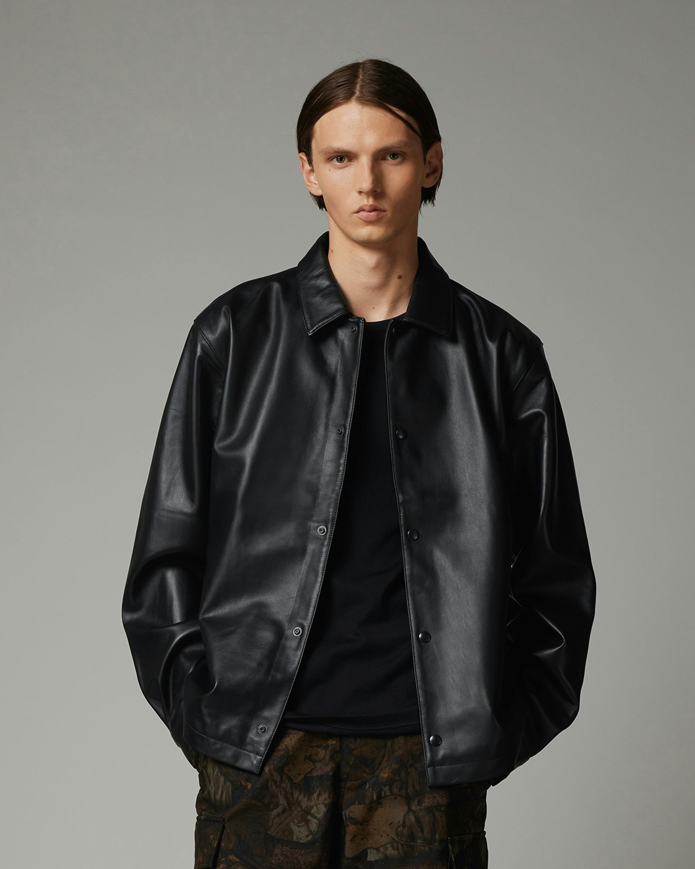 Highsnobiety HS05 – Leather Shirt Jacket Black - Leather Jackets - Black - Image 2