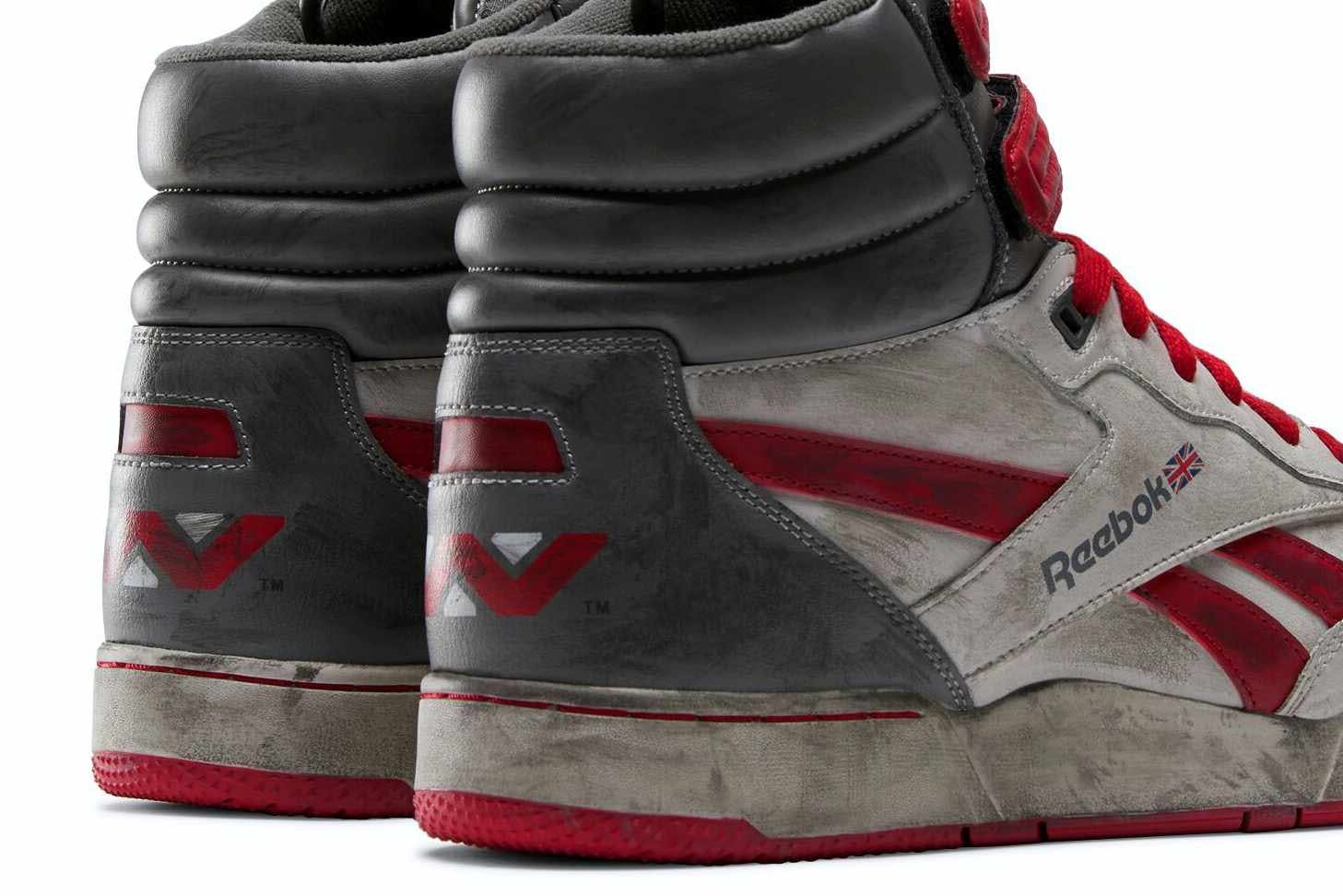 Reebok alien romulus high-top sneaker in grey and red