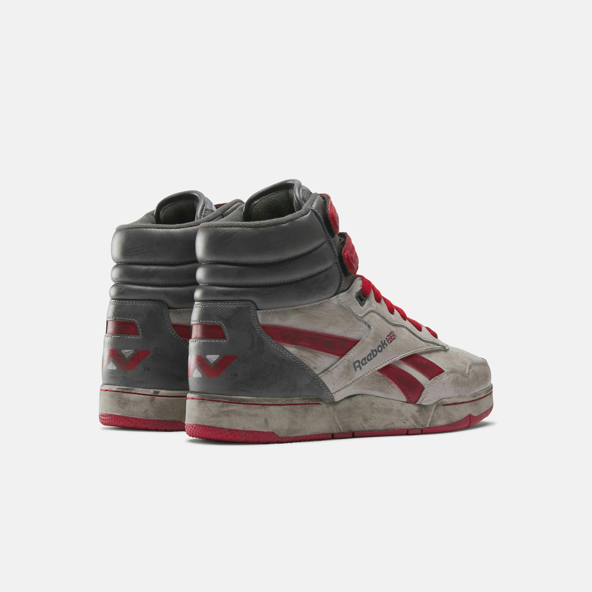 Reebok alien romulus high-top sneaker in grey and red