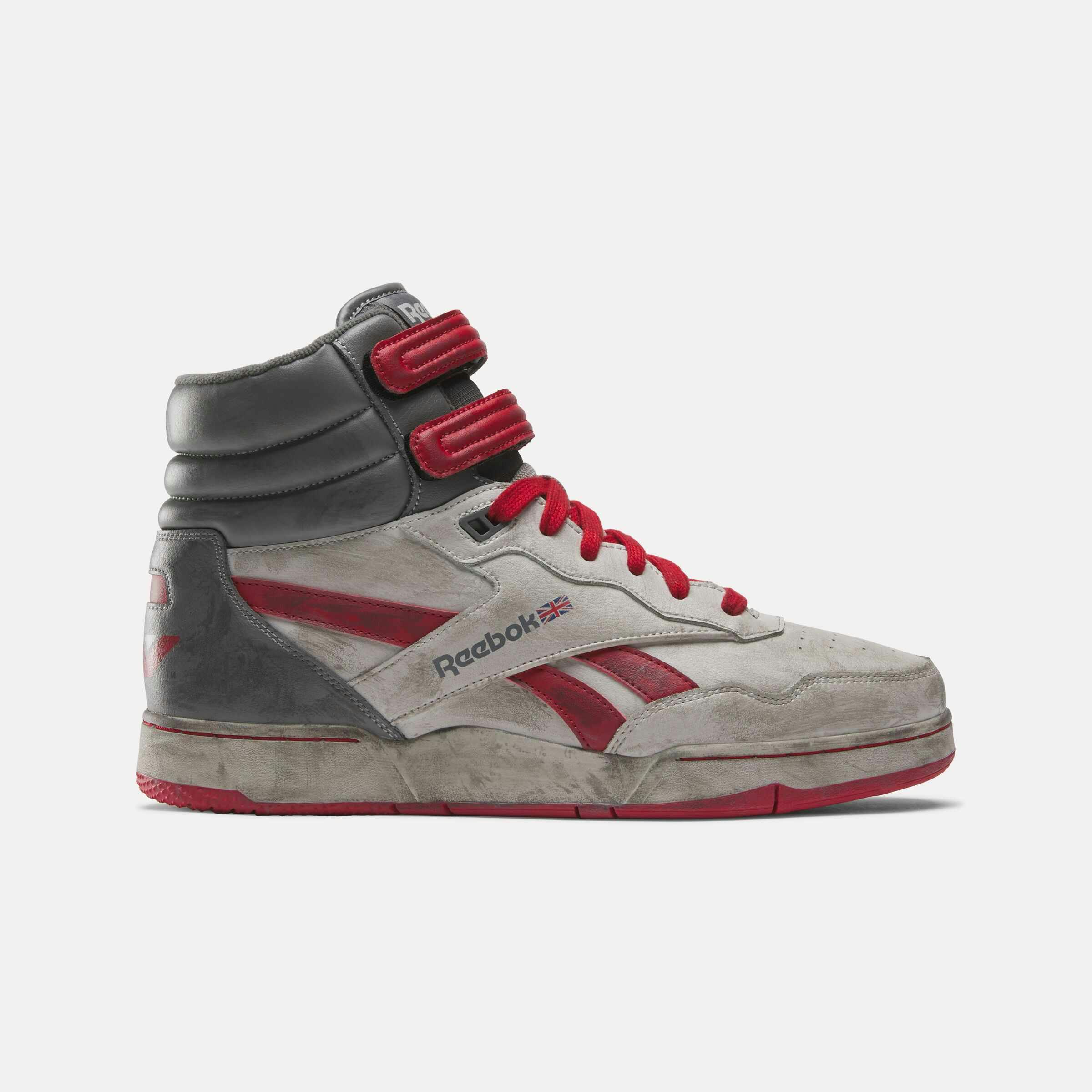 Reebok alien romulus high-top sneaker in grey and red