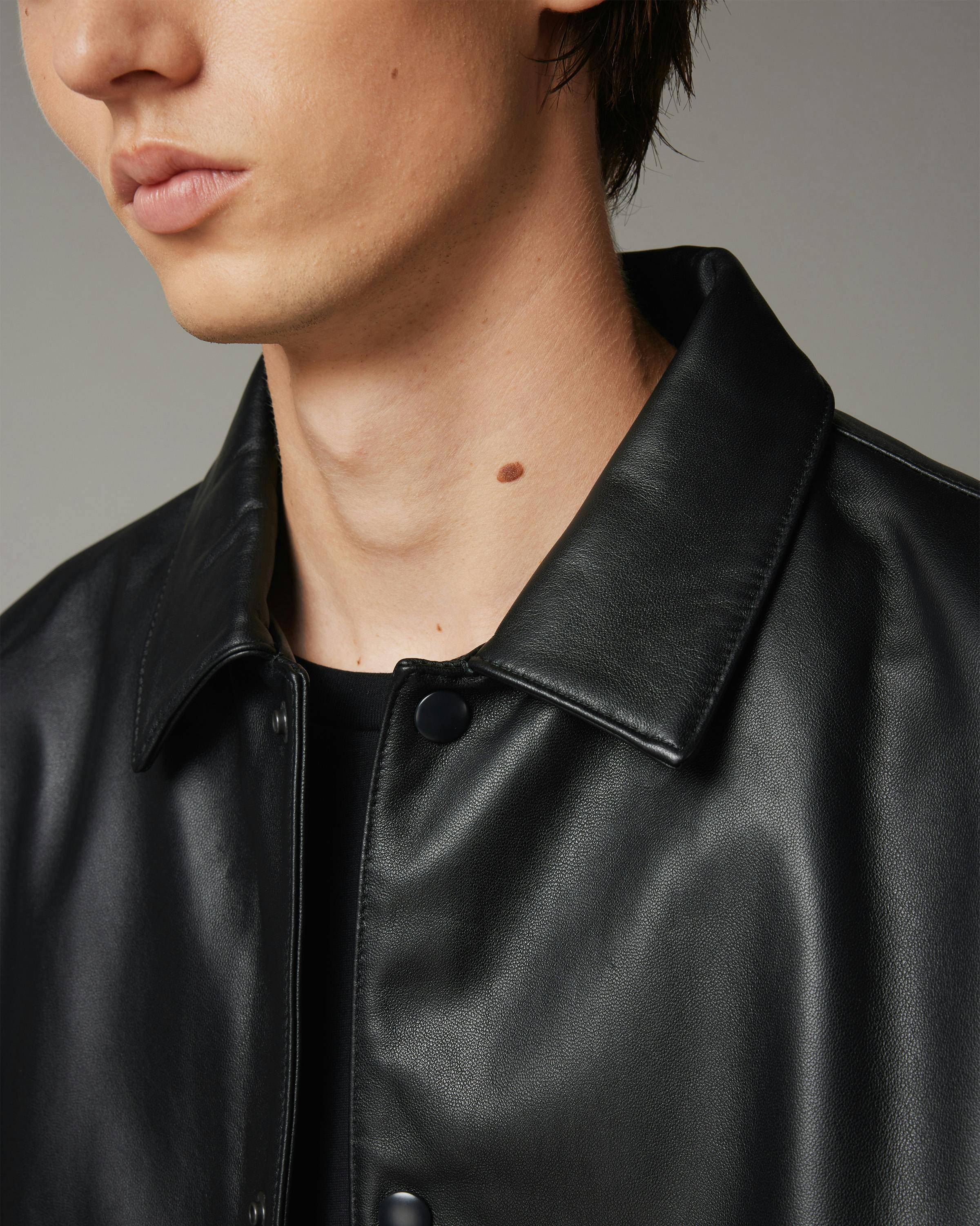 Highsnobiety HS05 – Leather Shirt Jacket Black - Leather Jackets - Black - Image 5