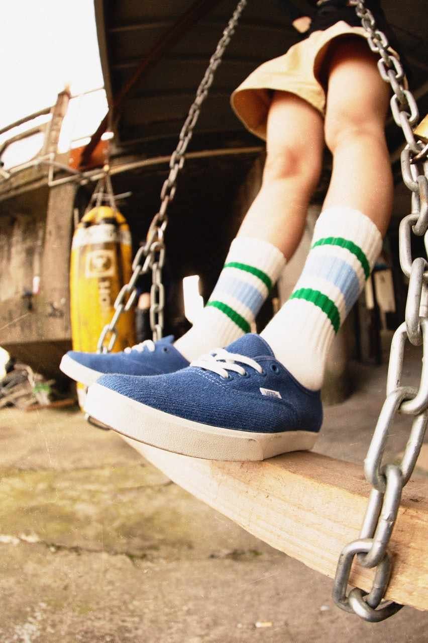 Vans Authentic LowPro sneaker in blue, green and white denim