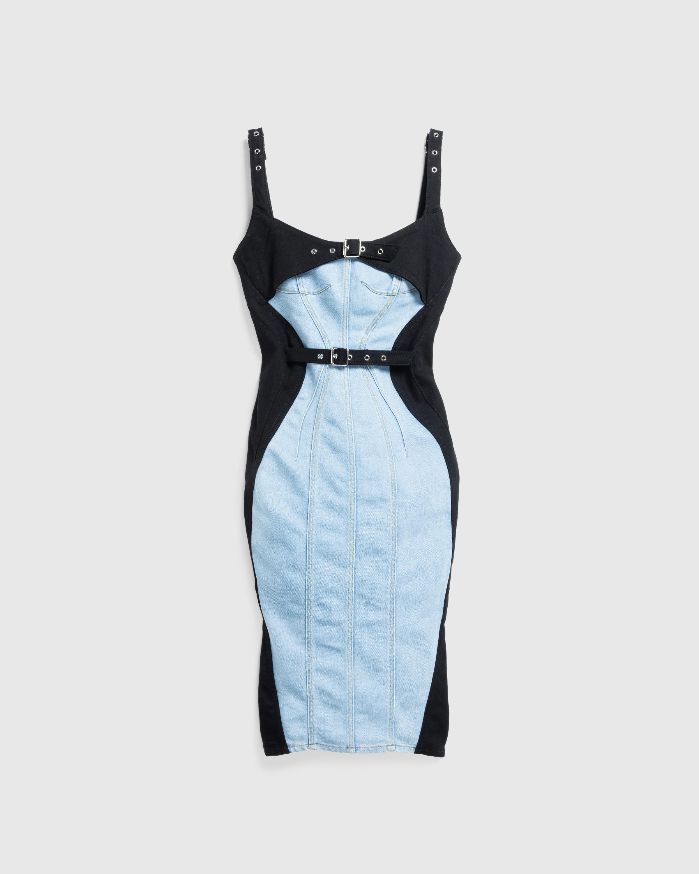 Mugler – Bi-Color Buckled Denim Dress Tokyo Blue/Black - Midi - Blue - Image 1