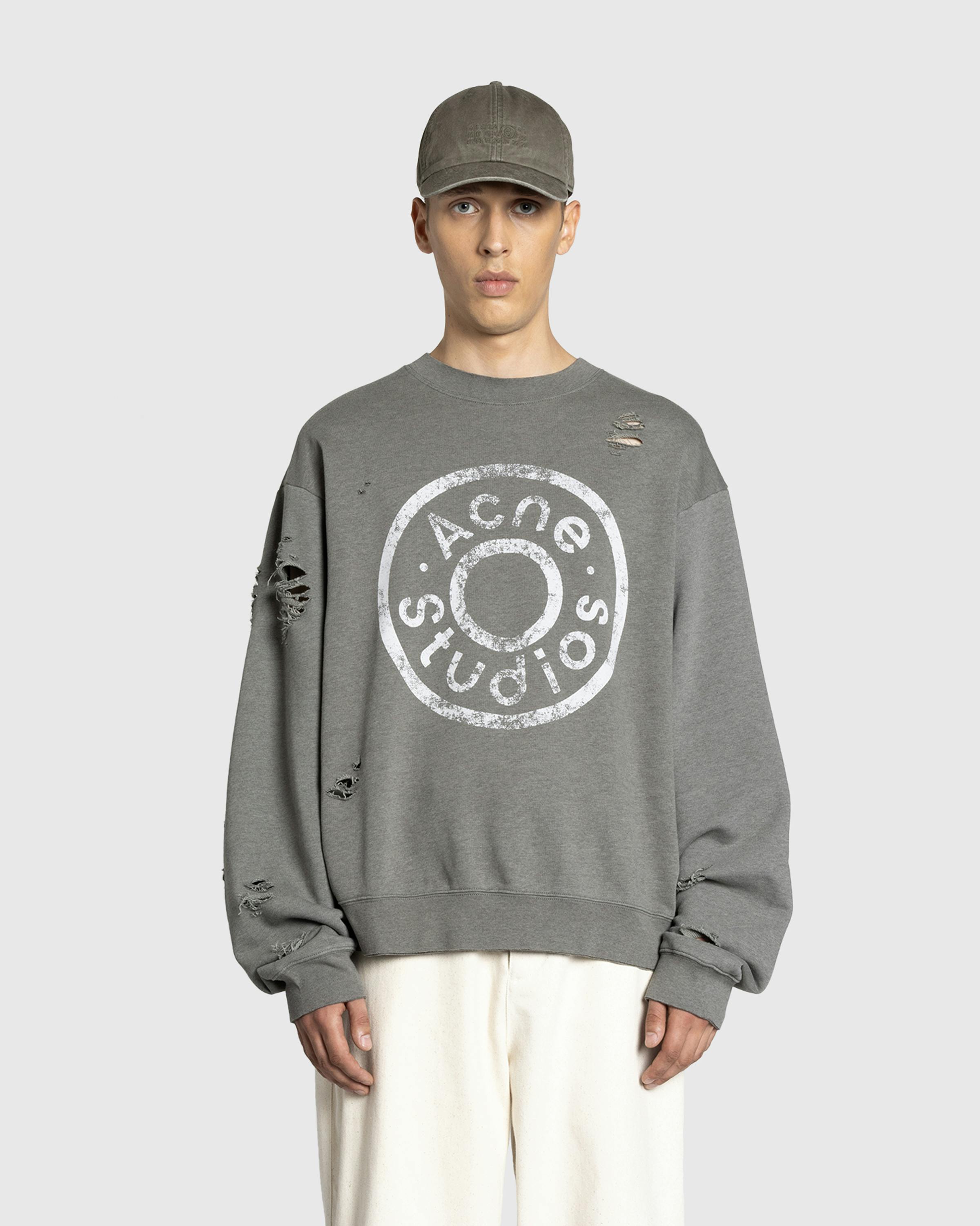 Acne Studios – Distressed Logo Print Sweater Moss Green - Sweatshirts - Green - Image 2