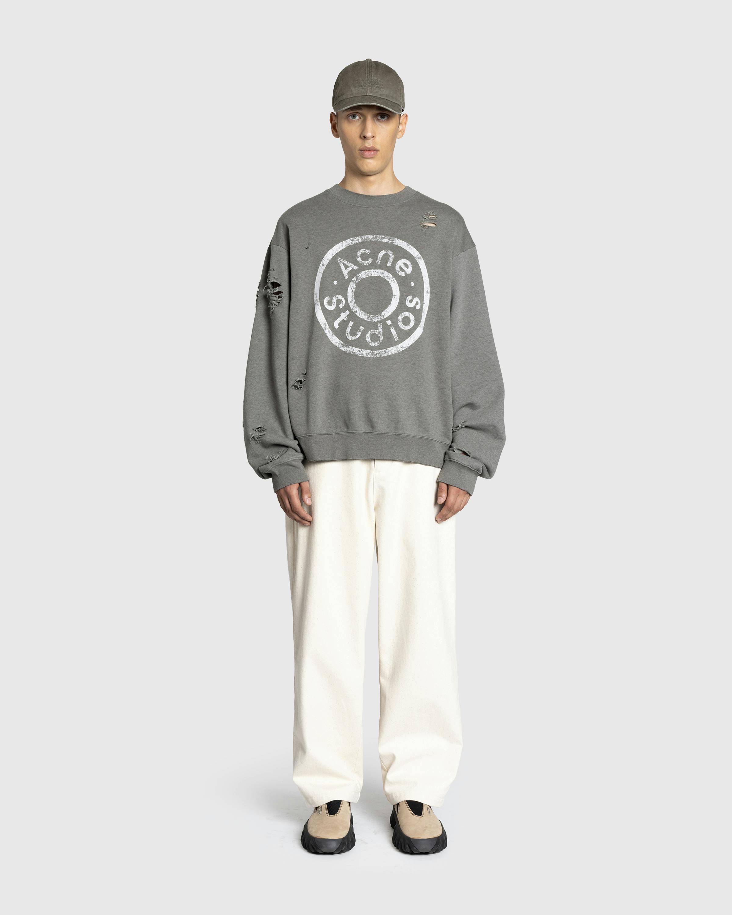 Acne Studios – Distressed Logo Print Sweater Moss Green - Sweatshirts - Green - Image 3