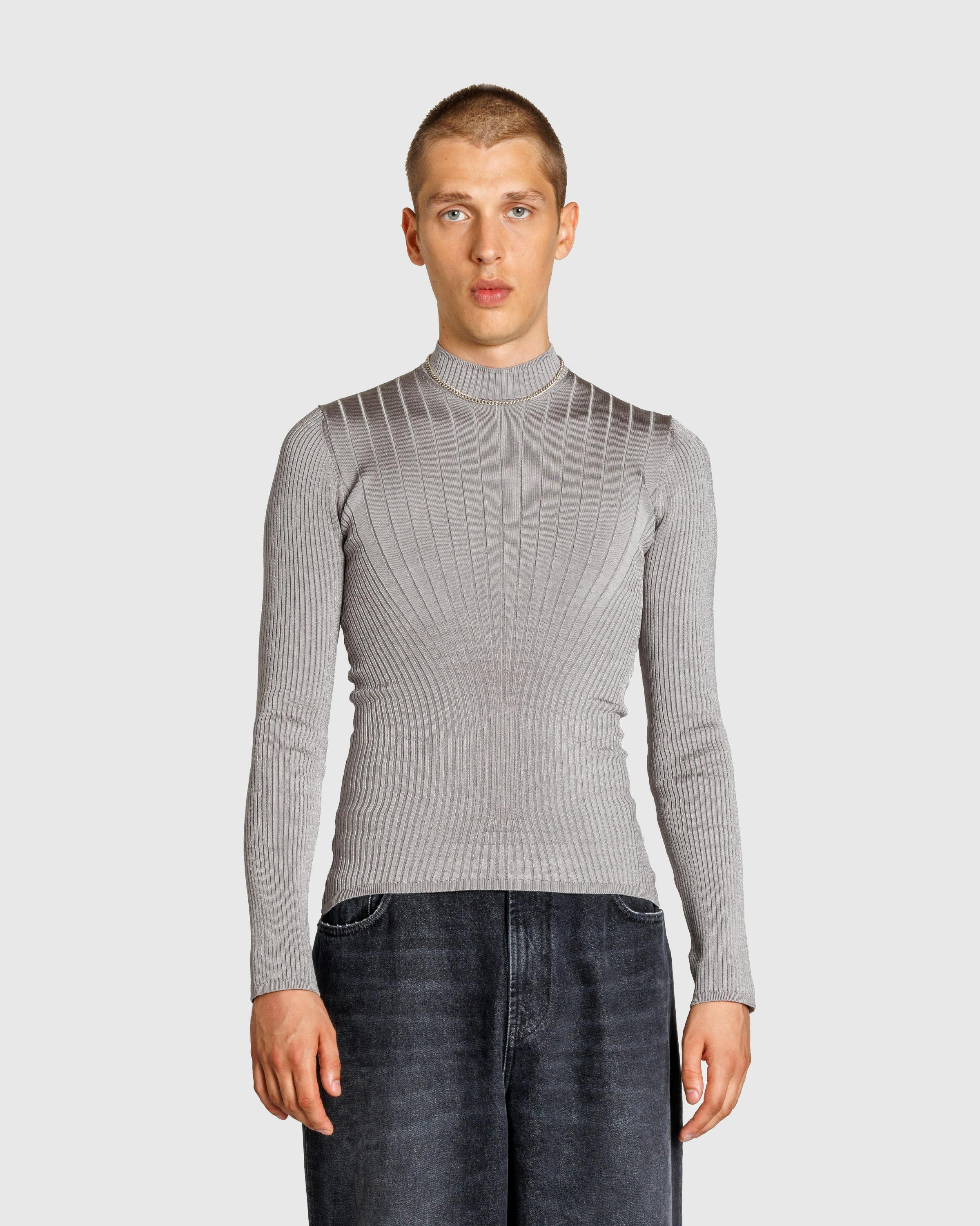 Mugler – Sculpting Knit Top Grey Melange - T-Shirts - Grey - Image 2