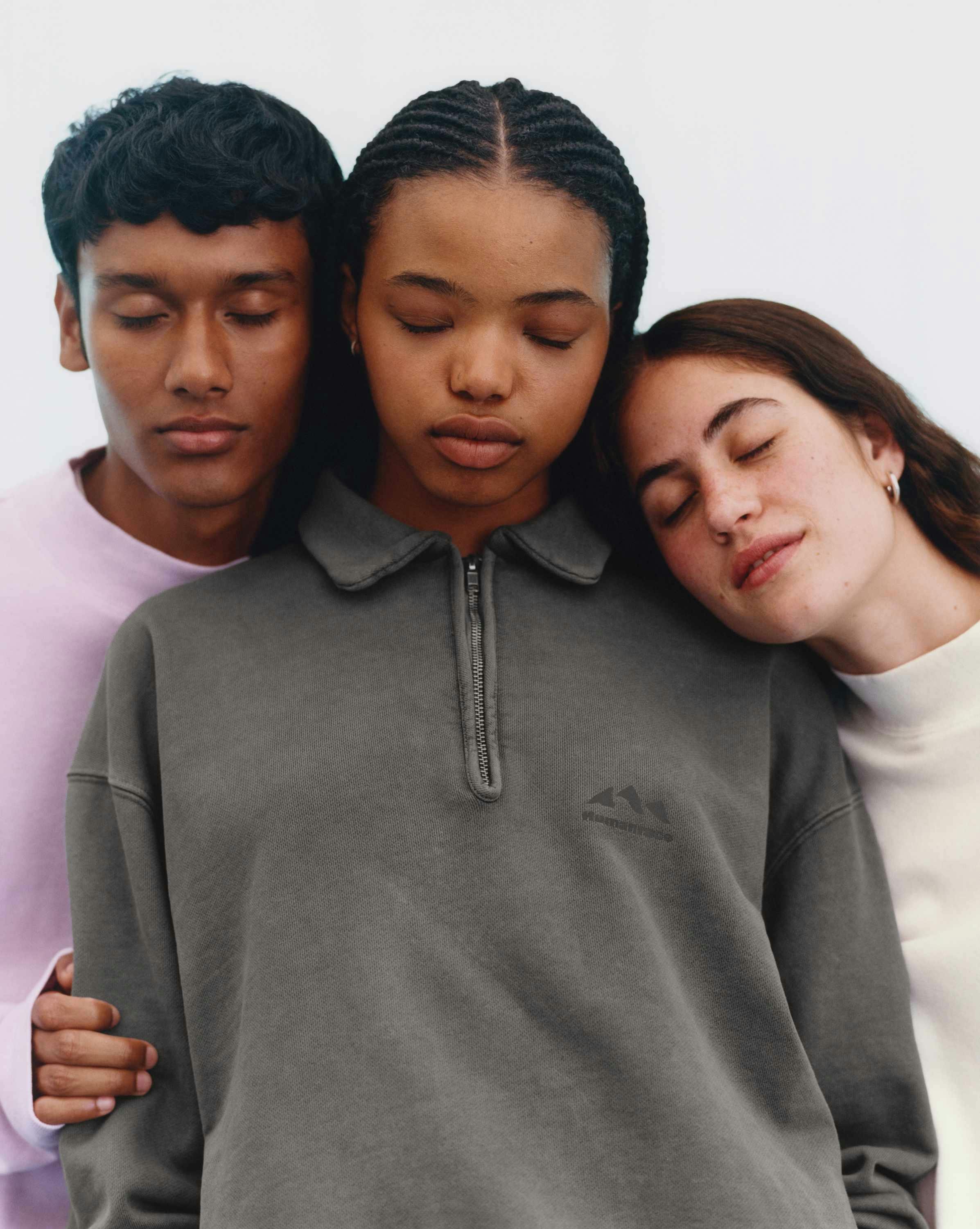 pharrell's evian x humanrace clothing collection collab, including sweaters, shirts and bags