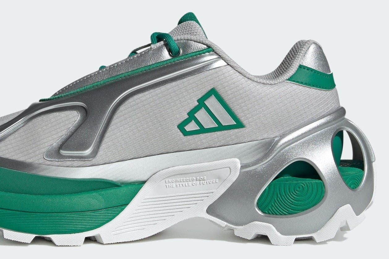 adidas wonder runner shoe in silver and green colorway