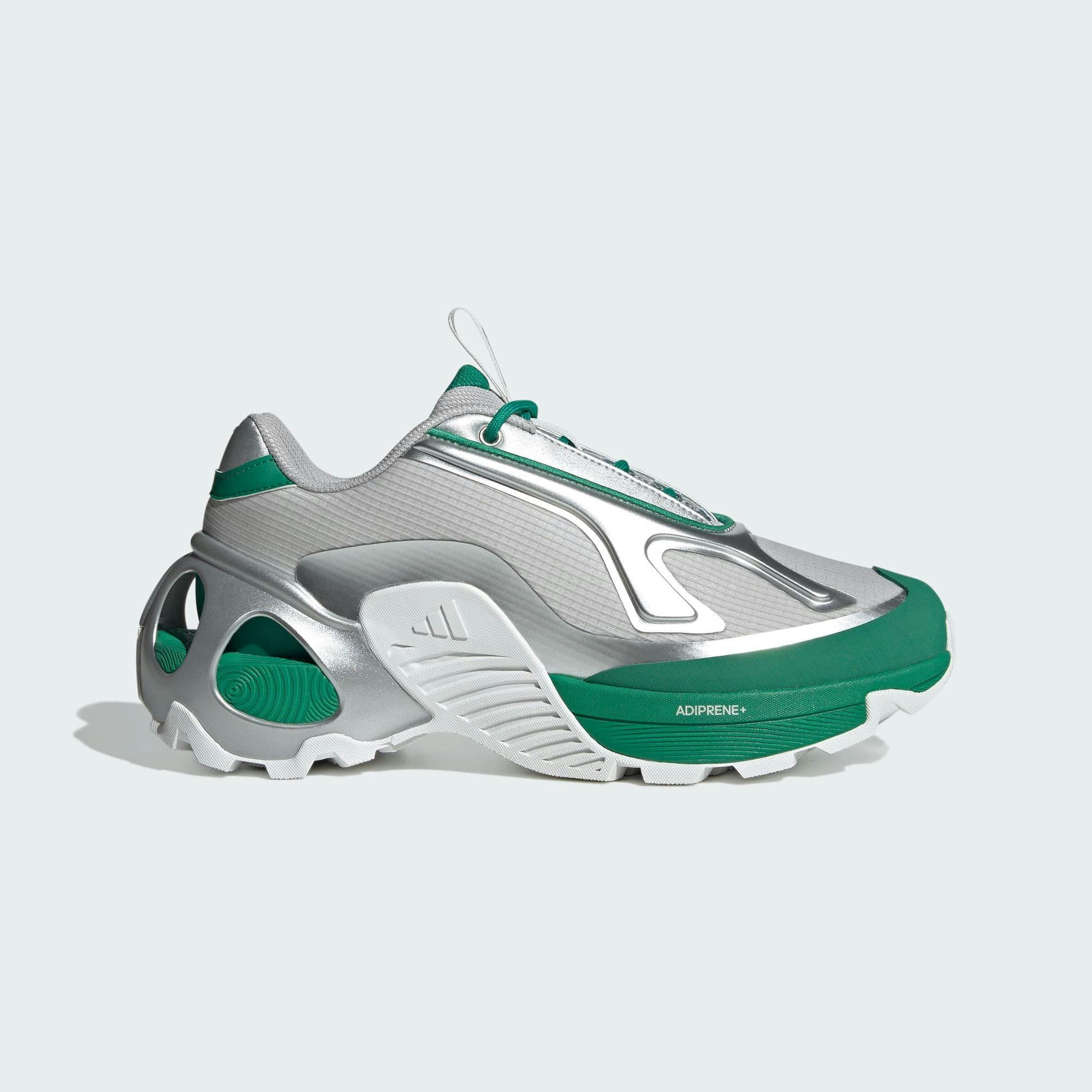 adidas wonder runner shoe in silver and green colorway