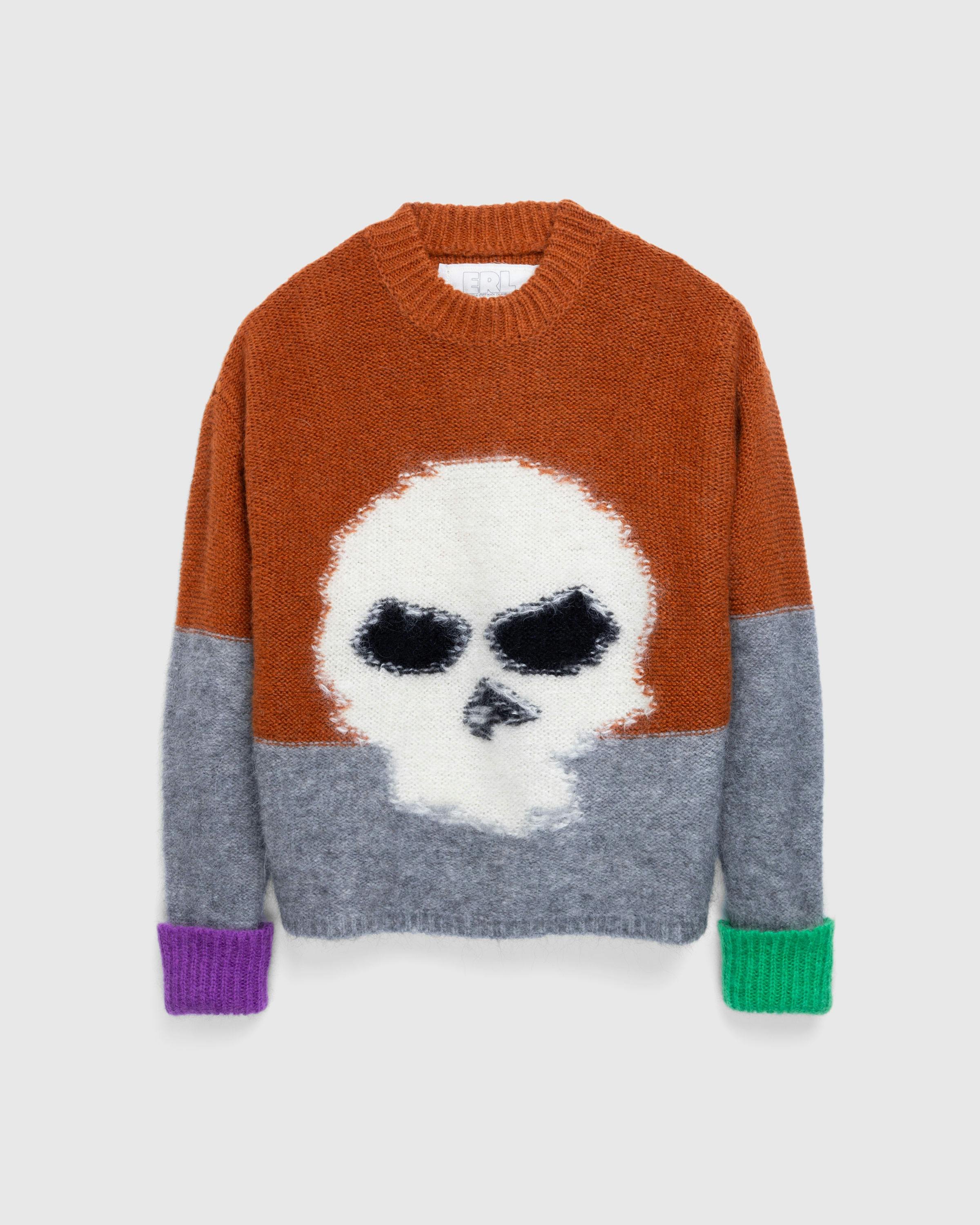 ERL – Mohair Skull Intarsia Sweater Knit Brown - Crewnecks - Brown - Image 1